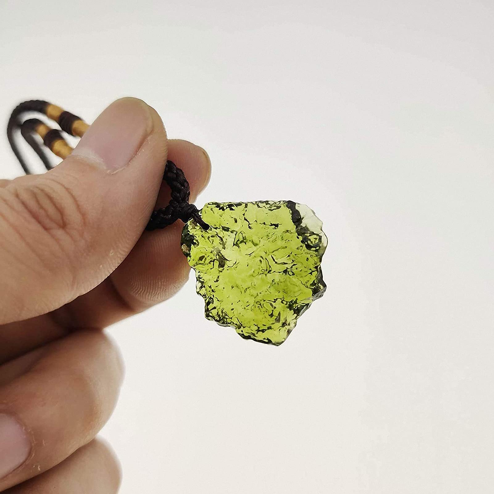 Tebapi Moldavite Pendant Necklace for Women & Men - Unique Green Meteorite Charm Necklace, Long Sweater Chain for Casual & Boho Style Outfits