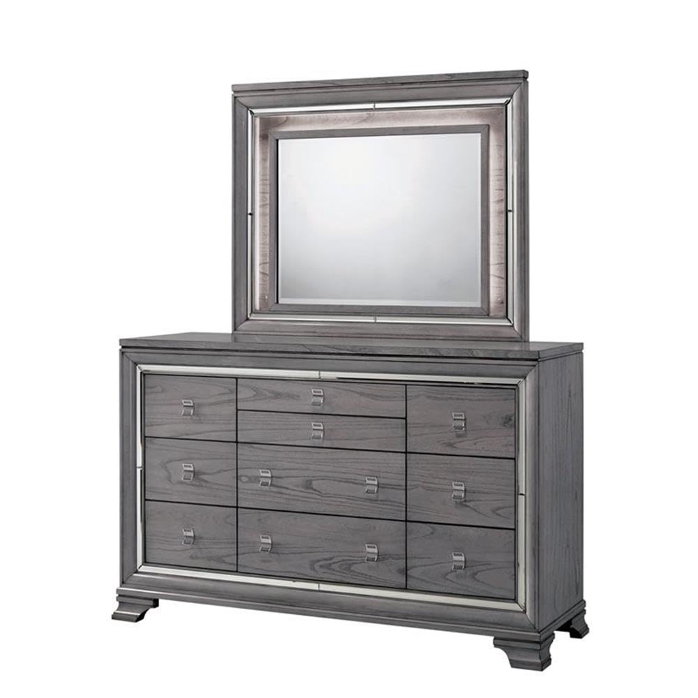 Furniture of America Hariston 2-Piece Wood Dresser with Mirror Set in Light Gray - Modern Bedroom Furniture for Home Organization & Decor