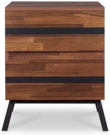 Modern 2-Drawer Nightstand with Metal Legs - Walnut & Black End Table for Bedroom, Living Room or Office - 18