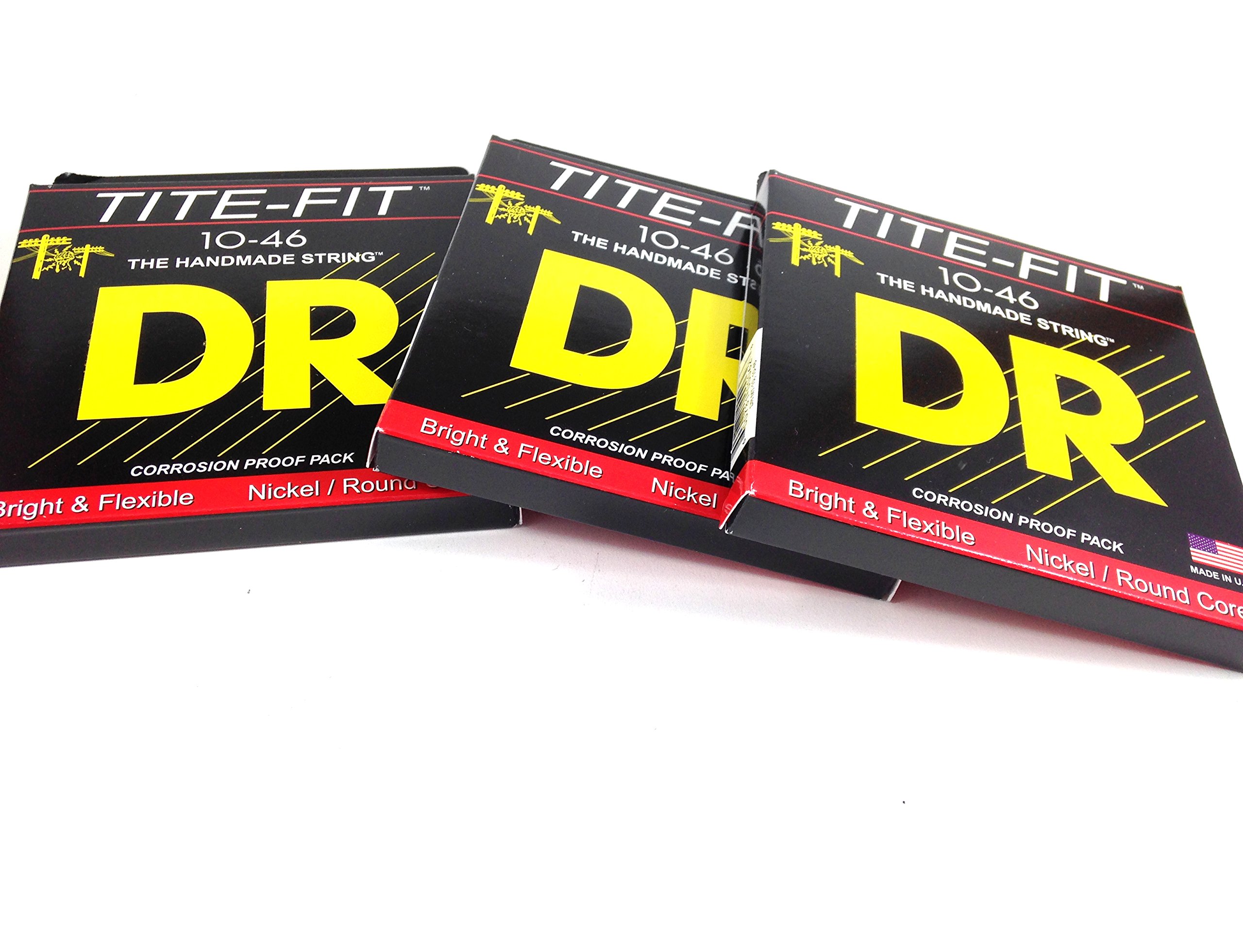 DR Guitar Strings Electric Tite-Fit 3 Pack 10-46 Gauge Medium Handmade in USA - Perfect for Rock, Blues & Live Performances