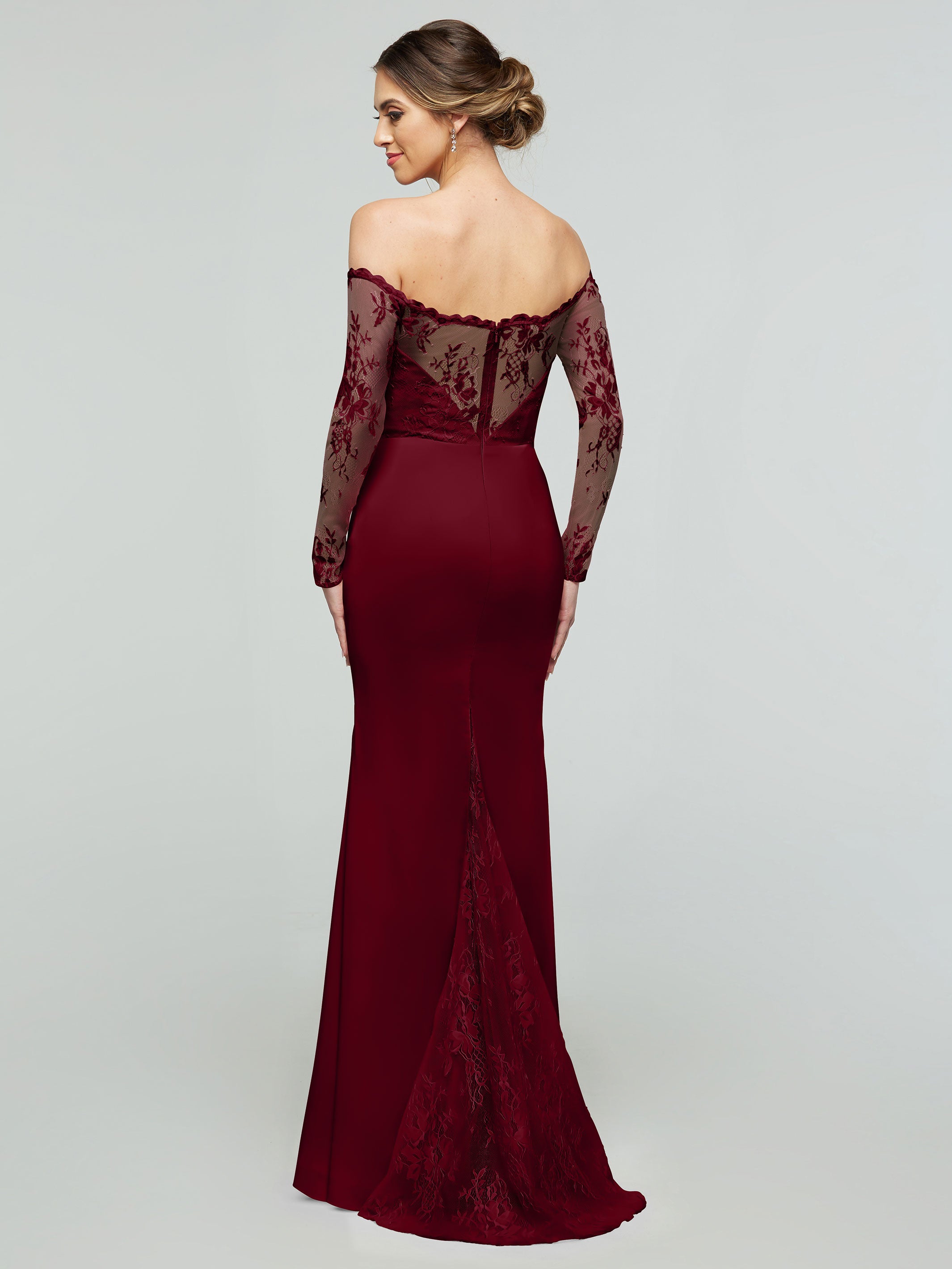 Elegant 80191 Chiffon & Lace Mermaid Bridesmaid Dress with Off-the-Shoulder Long Sleeves - Perfect for Weddings, Formal Events & Evening Parties