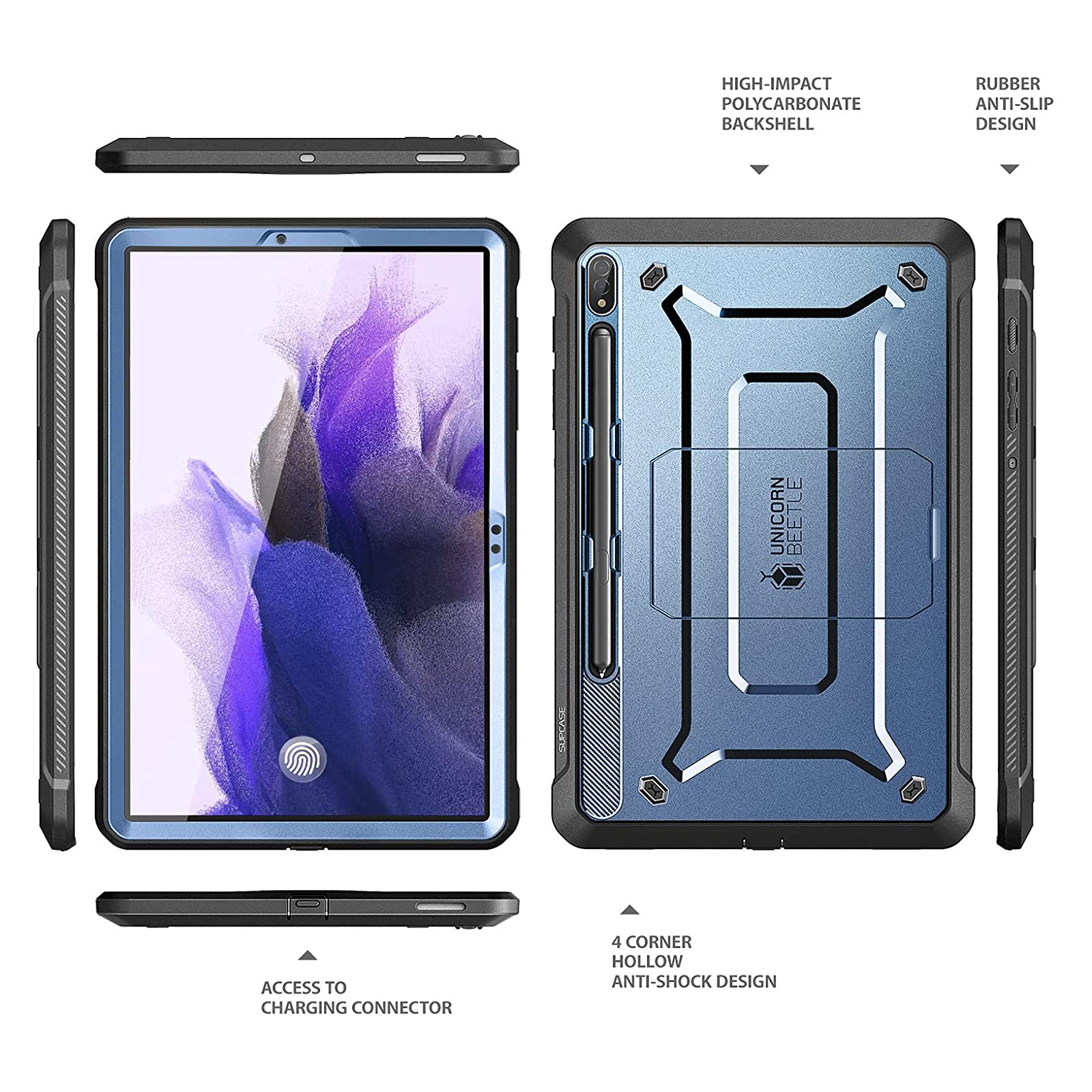 Samsung Galaxy Tab S7 FE 12.4 Inch (2021) Rugged Protective Case - Unicorn Beetle Pro Series, Shockproof & Drop Proof Cover with Built-in Screen Protector (Metallic Blue) - Perfect for Construction, Outdoor Adventures & Heavy-Duty Use
