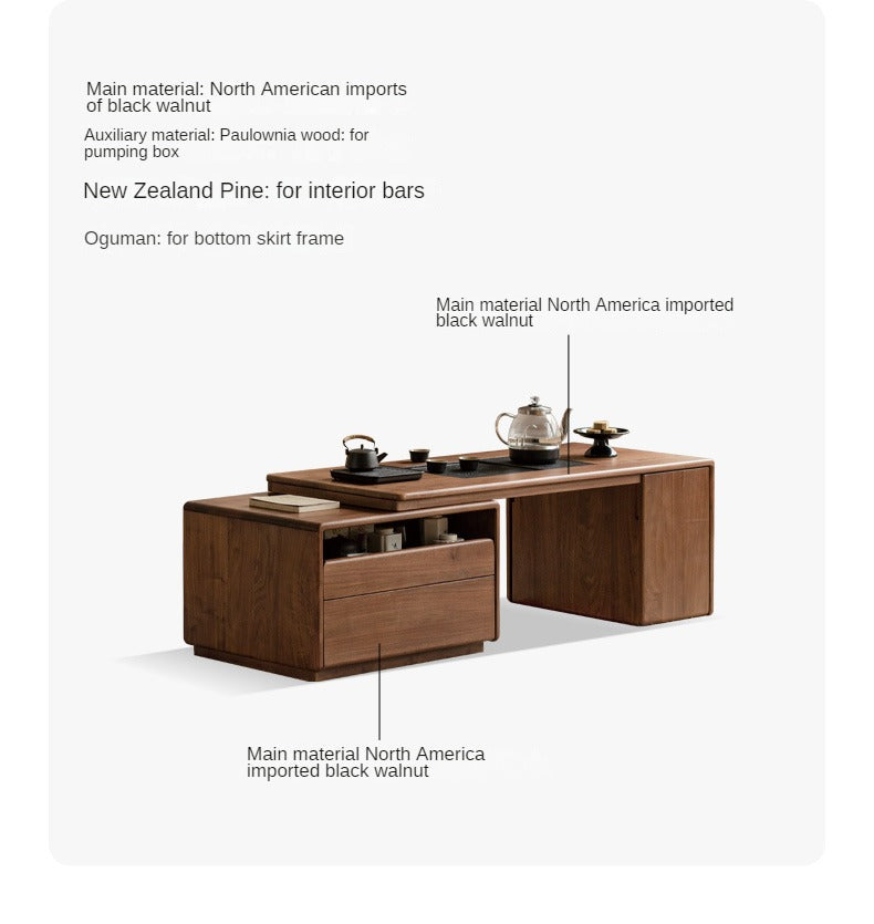 Premium Black Walnut Solid Wood Extendable Coffee Table - Expandable Dining Table for Small Spaces, Living Room Furniture for Home Office & Modern Apartments