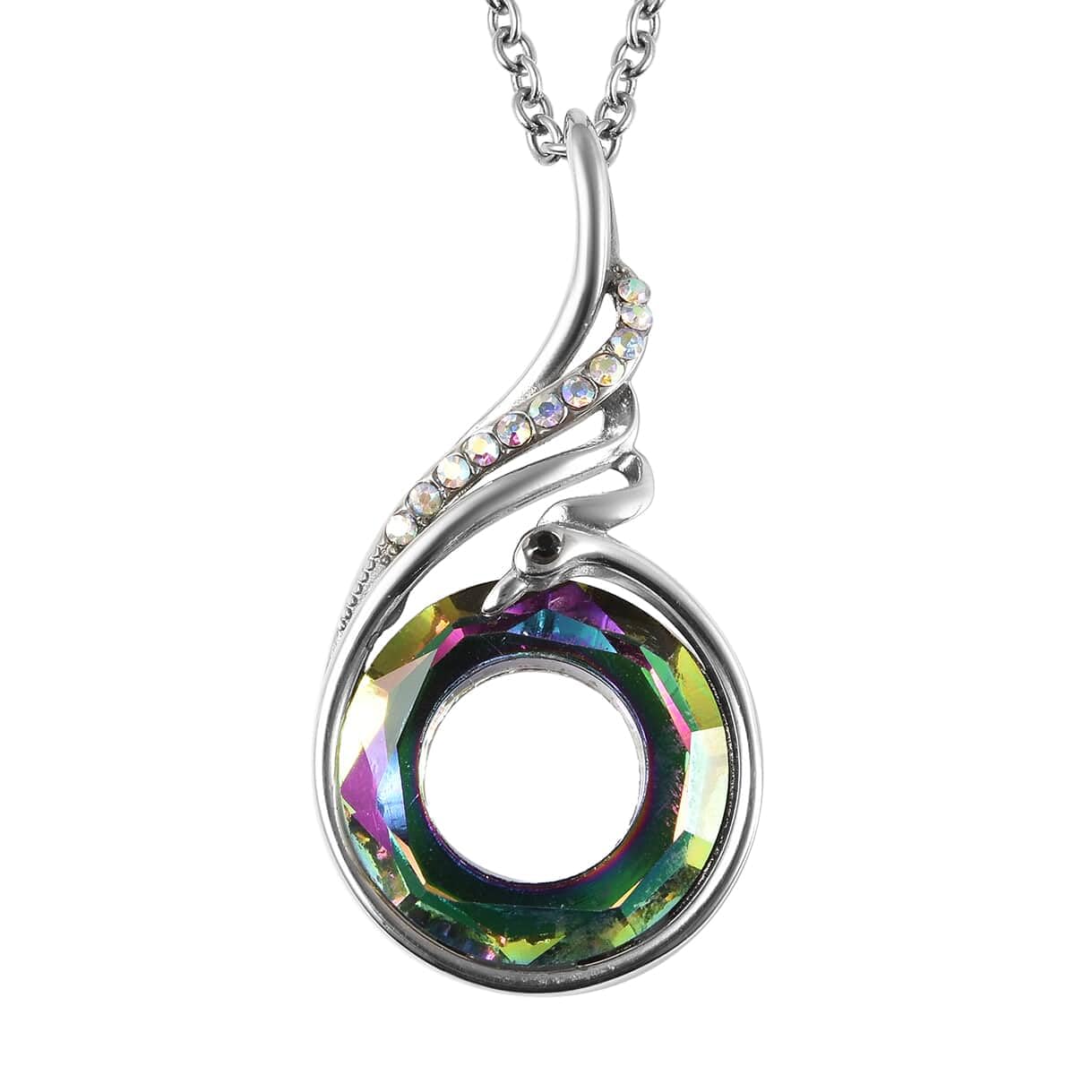 SHOP LC Peacock Pendant Crystal Necklace for Women - Stainless Steel & Glass Multi-Color Jewelry, 20
