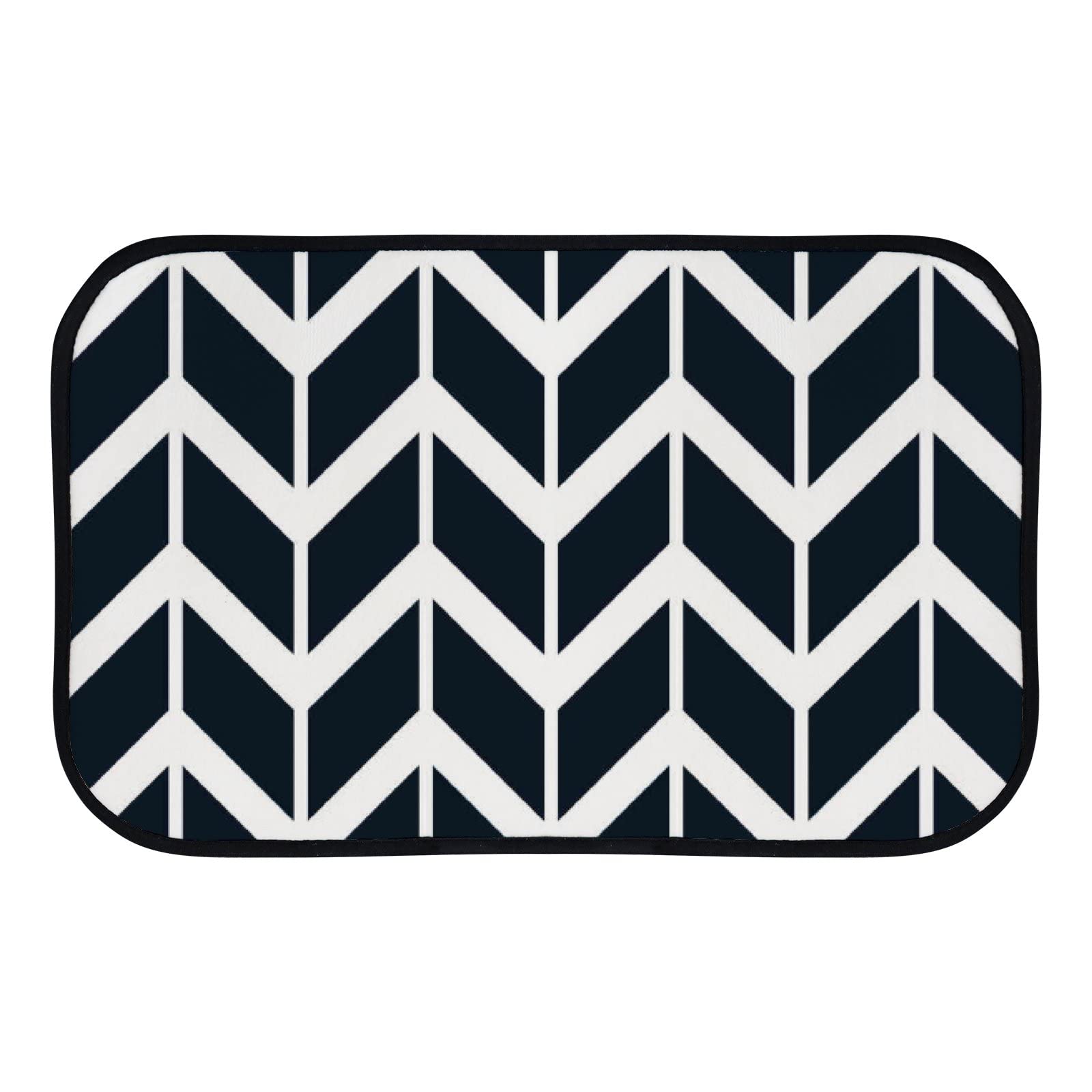 Non-Slip Chevron Pattern Foam Area Rug - Washable Navy Blue Arrow Design for Kitchen, Bathroom, Living Room - 23.6