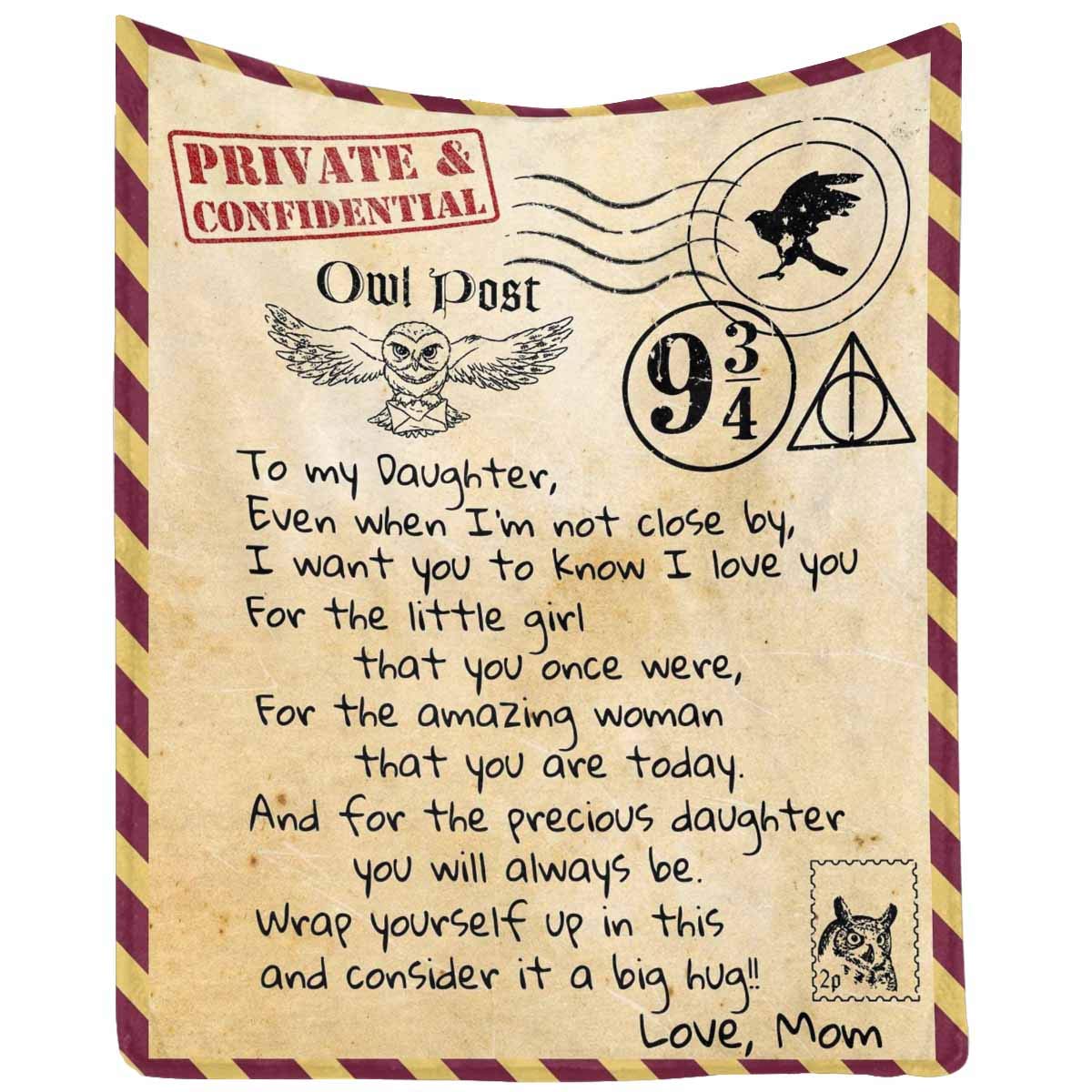 Personalized Owl Throw Blanket for Daughter from Mom - 30x40 Inch Soft Fleece Blanket with 'I Love You' Message - Perfect for Bed, Couch & Gift Giving
