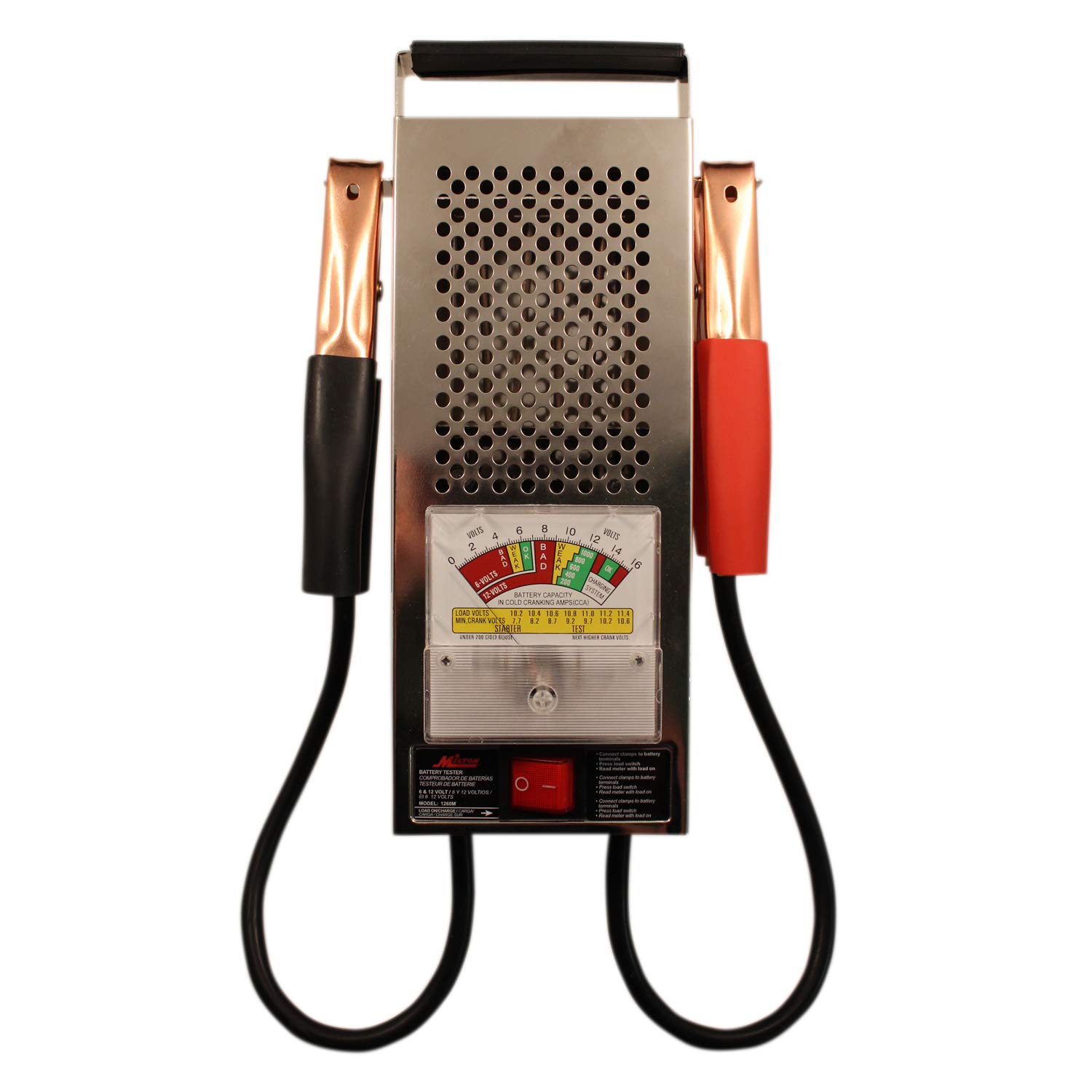 Milton 1260M 120 AMP Heavy Duty Battery Tester for Car, Truck & Marine Batteries - Chrome Plated - Perfect for Auto Shops, Roadside Assistance & DIY Battery Maintenance