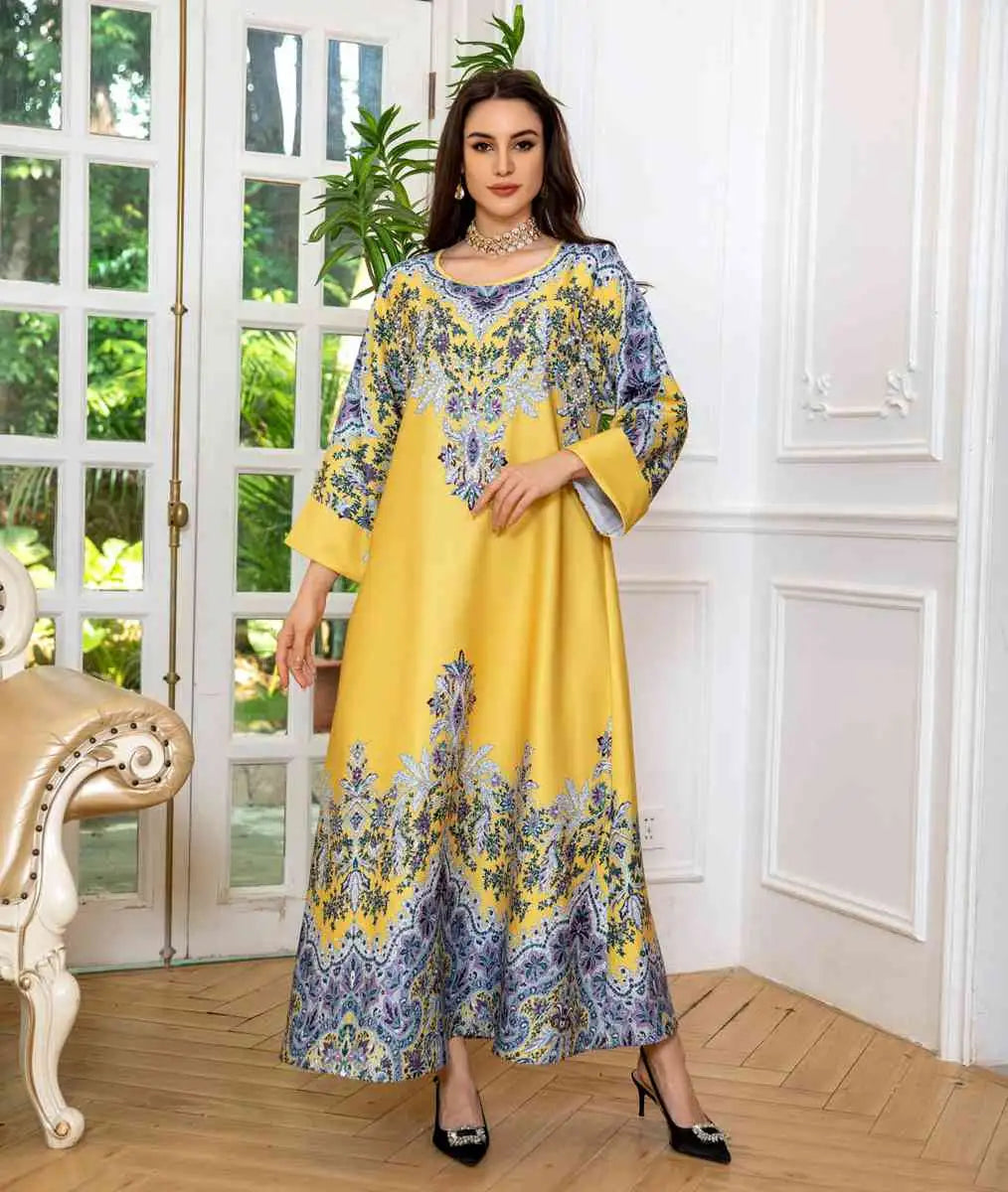 Hotfix Rhinestone Eid Caftan Dress for Women - Elegant Kaftan Jalabiya for Parties, Weddings & Special Occasions