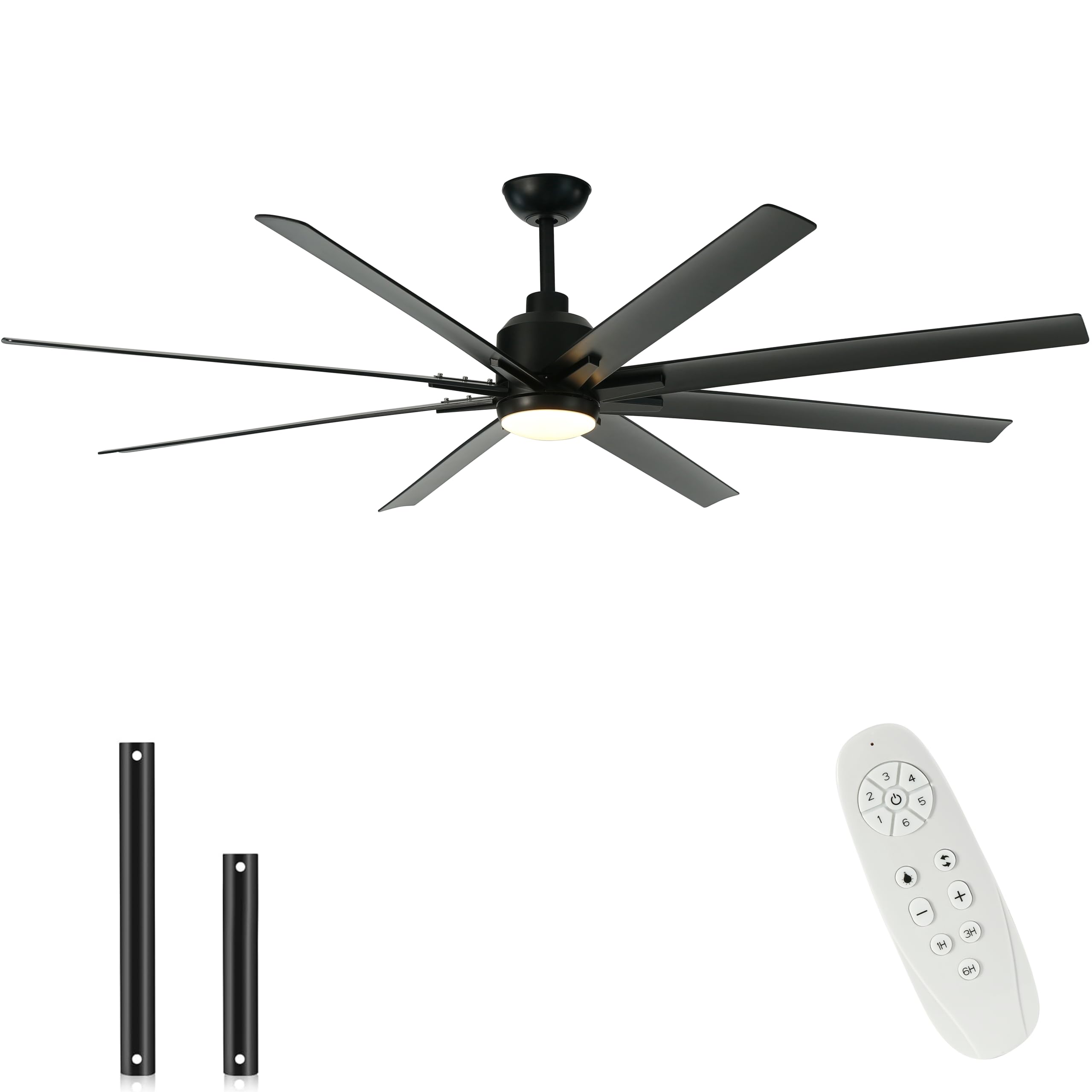 FINXIN 72 Inch Black Indoor Ceiling Fan with LED Light and Remote Control - DC Motor, 8 Blades for Bedroom, Living Room & Dining Room | Energy Efficient Cooling & Stylish Lighting Solution for Home Comfort