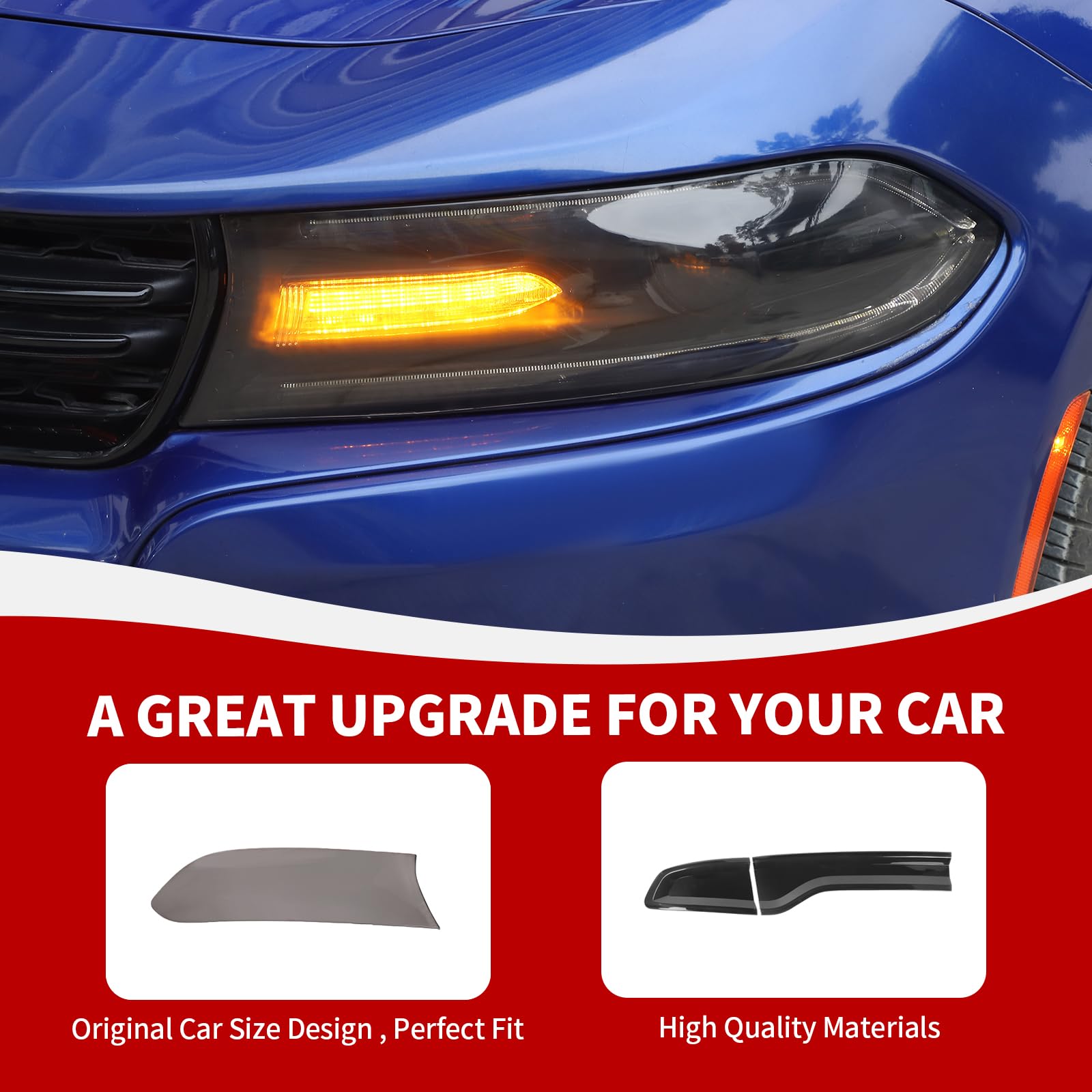 Smoke Black Tail Light Covers & Headlight Cover Trim Tint for 2015-2024 Dodge Charger - Exterior Car Accessories for Enhanced Style & Protection - Perfect for Car Shows, Night Driving, and Customization