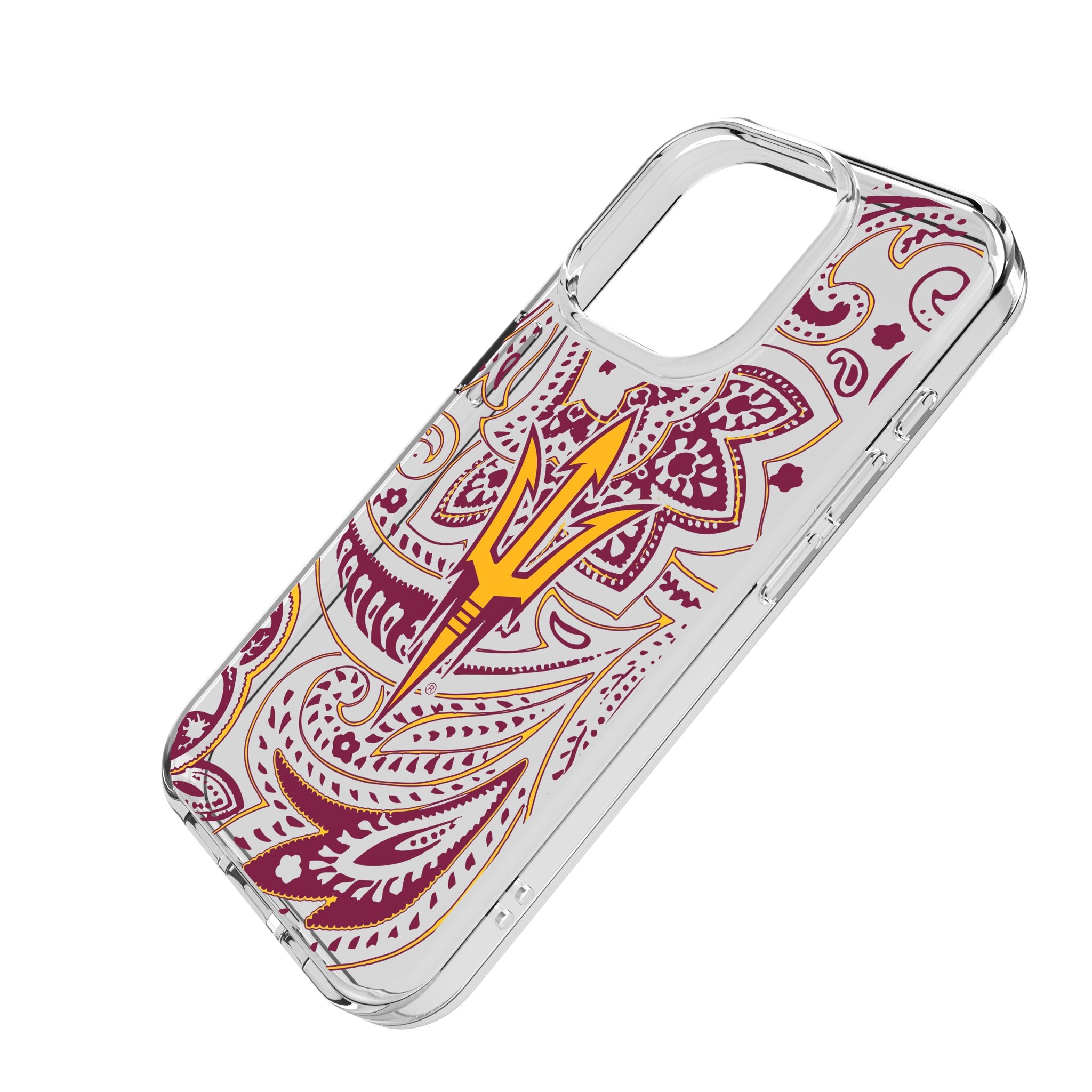 Arizona State University Sun Devils Paisley Clear Phone Case for iPhone 13/14/15 Pro Max - Stylish Protective Cover for College Fans & Alumni - Perfect for Game Days, School Spirit & Daily Use