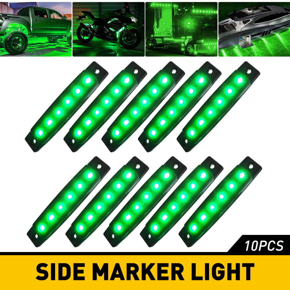 3.9 Inch Slim LED Side Marker Lights - 6 Super Bright LEDs, Smoked Lens for Trucks, Trailers, RVs & Spare Tire Covers (Pack of 10) - Waterproof & Durable for Night Driving, Parking Safety & Vehicle Visibility
