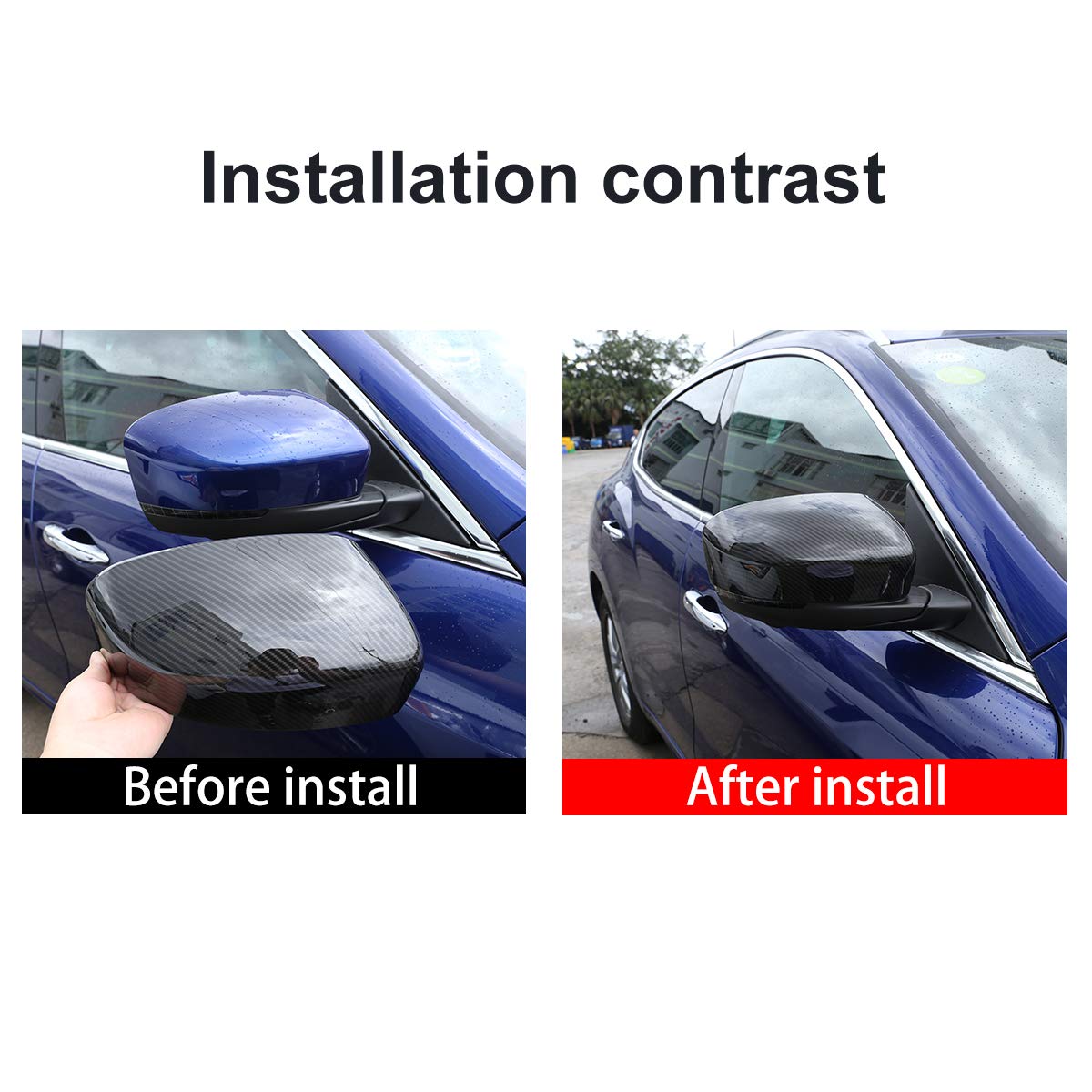 Carbon Fiber Style ABS Car Rearview Mirror Cover for Maserati Levante 2016-2018 - Side Wing Mirror Cap Replacement Parts - Enhances Style & Protection for Off-Road & City Driving