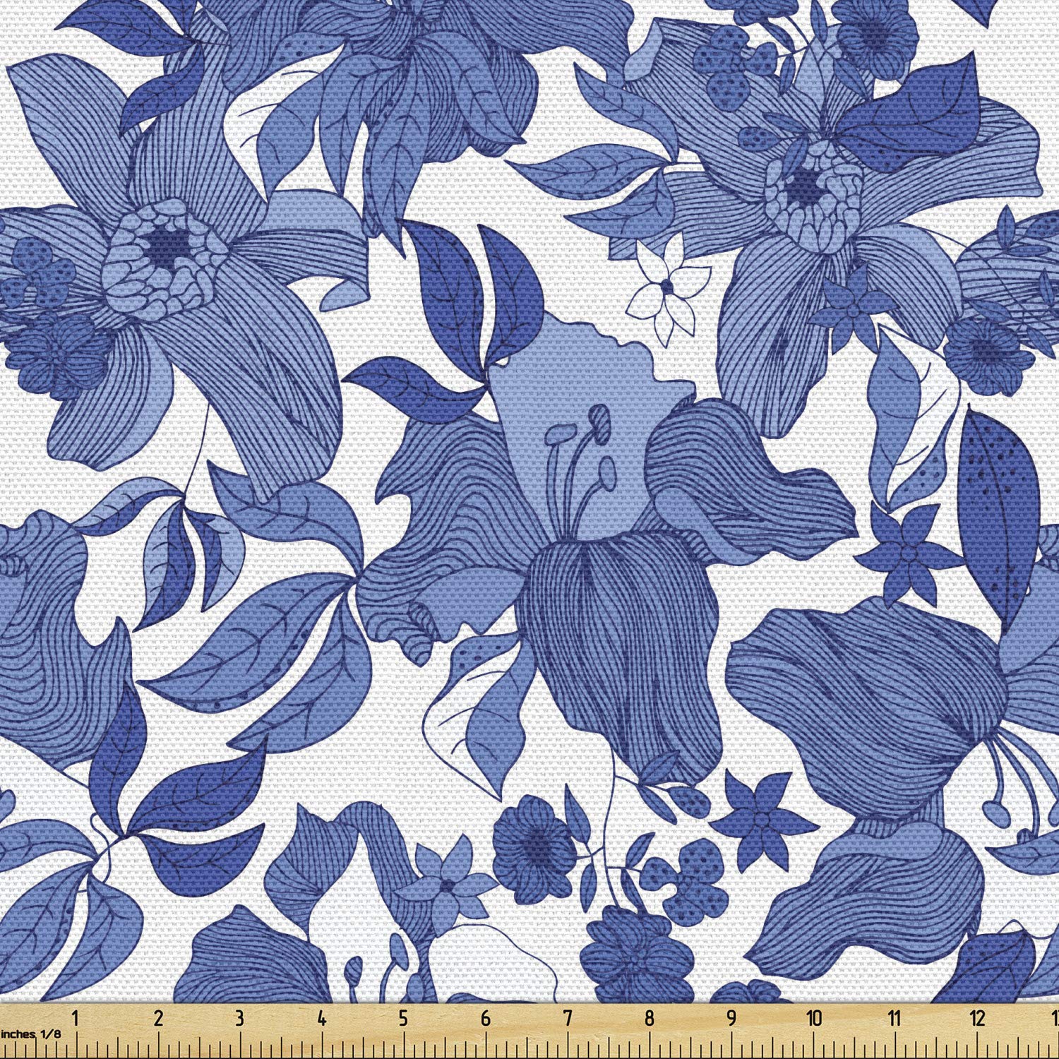 Ambesonne Floral Fabric by The Yard - Spring Romance Blue Flowers Pattern, 3 Yards Upholstery Fabric for Sofa, Curtains & Home Decor (Persian Blue/Azure Blue) | Perfect for DIY Projects, Pillow Covers & Table Runners