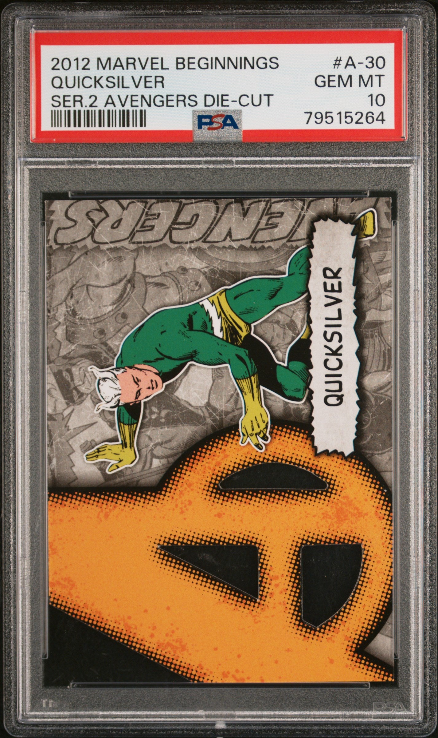 2012 MARVEL BEGINNINGS Series 2 Avengers Die-Cut Quicksilver #A30 PSA 10 GEM MT Trading Card - Perfect for Marvel Collectors & Comic Book Fans | Display, Investment, Gift for Superhero Lovers