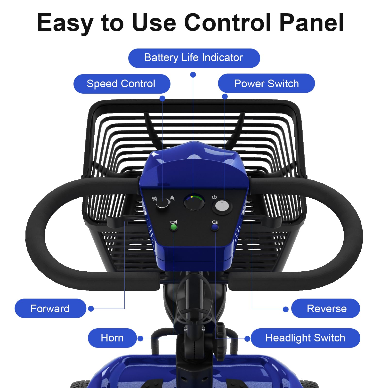 Foldable 4 Wheel Mobility Scooters for Adults & Seniors - 265 lbs Weight Capacity, 14 Miles Range, 5 MPH Speed - Extended Battery with Charger, Basket & LED Light (Blue) - Ideal for Shopping, Travel & Outdoor Activities