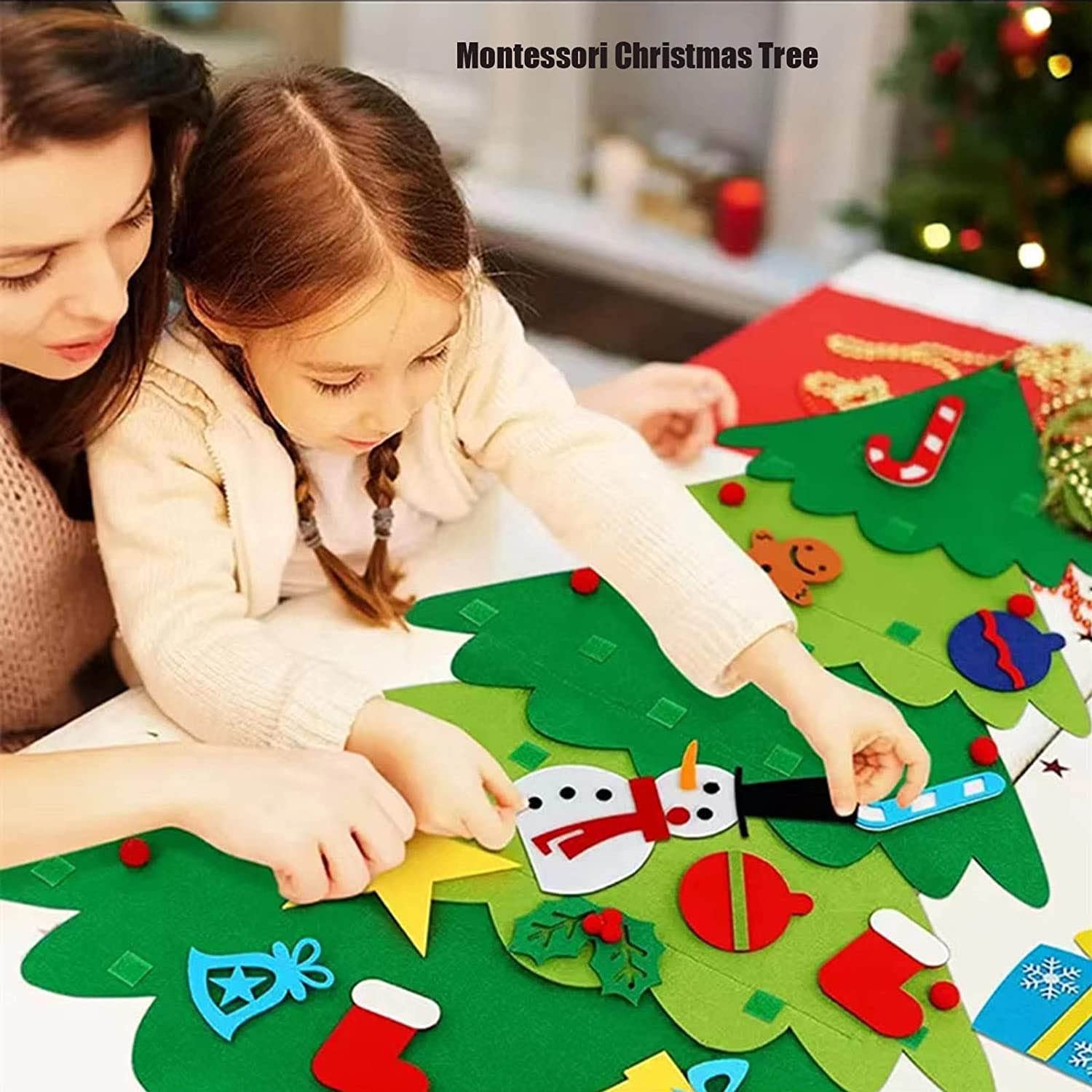Montessori Christmas Tree for Toddlers - Interactive Felt Christmas Tree with 21 Detachable Ornaments (38.6x27.6 Inches) - Holiday Decor & Early Learning Activity for Kids - Perfect for Home, Classroom & Playroom Decorations