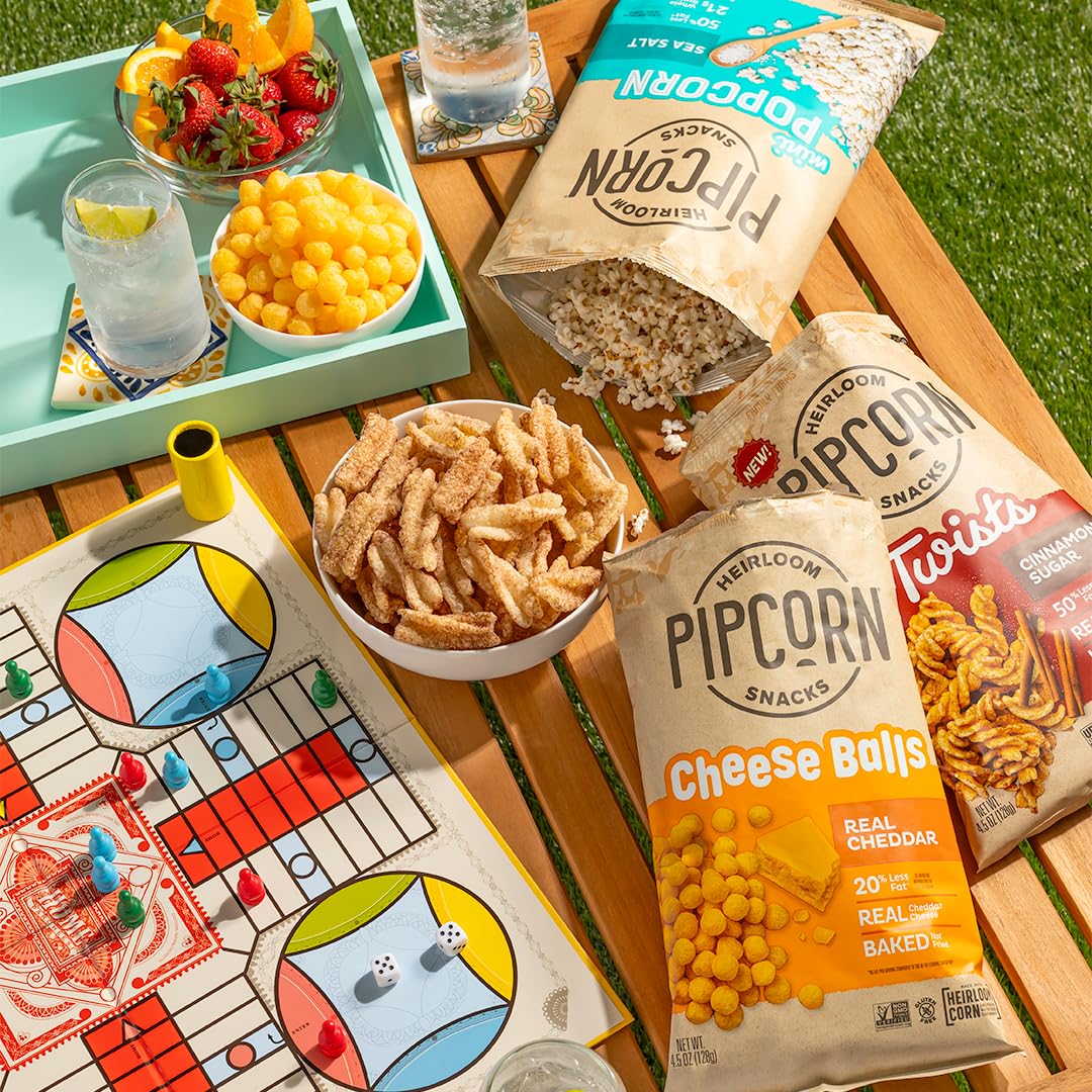 Pipcorn Heirloom Puffed Snacks Variety Pack - 24pk (1oz Bags) - Gluten Free Healthy Snacks with Cheddar Cheese Balls, Honey BBQ Twists & Cinnamon Sugar Twists - Perfect for School Lunches, Office Snacks & Movie Nights
