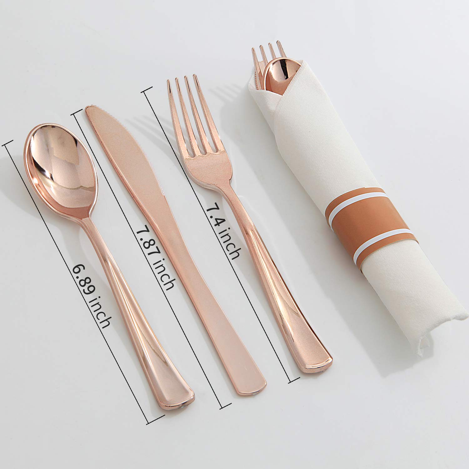 Premium 30-Pack Rose Gold Plastic Cutlery Set with Linen Napkins - Disposable Silverware for Weddings, Parties & Events - Elegant Tableware for Dining, Catering & Special Occasions
