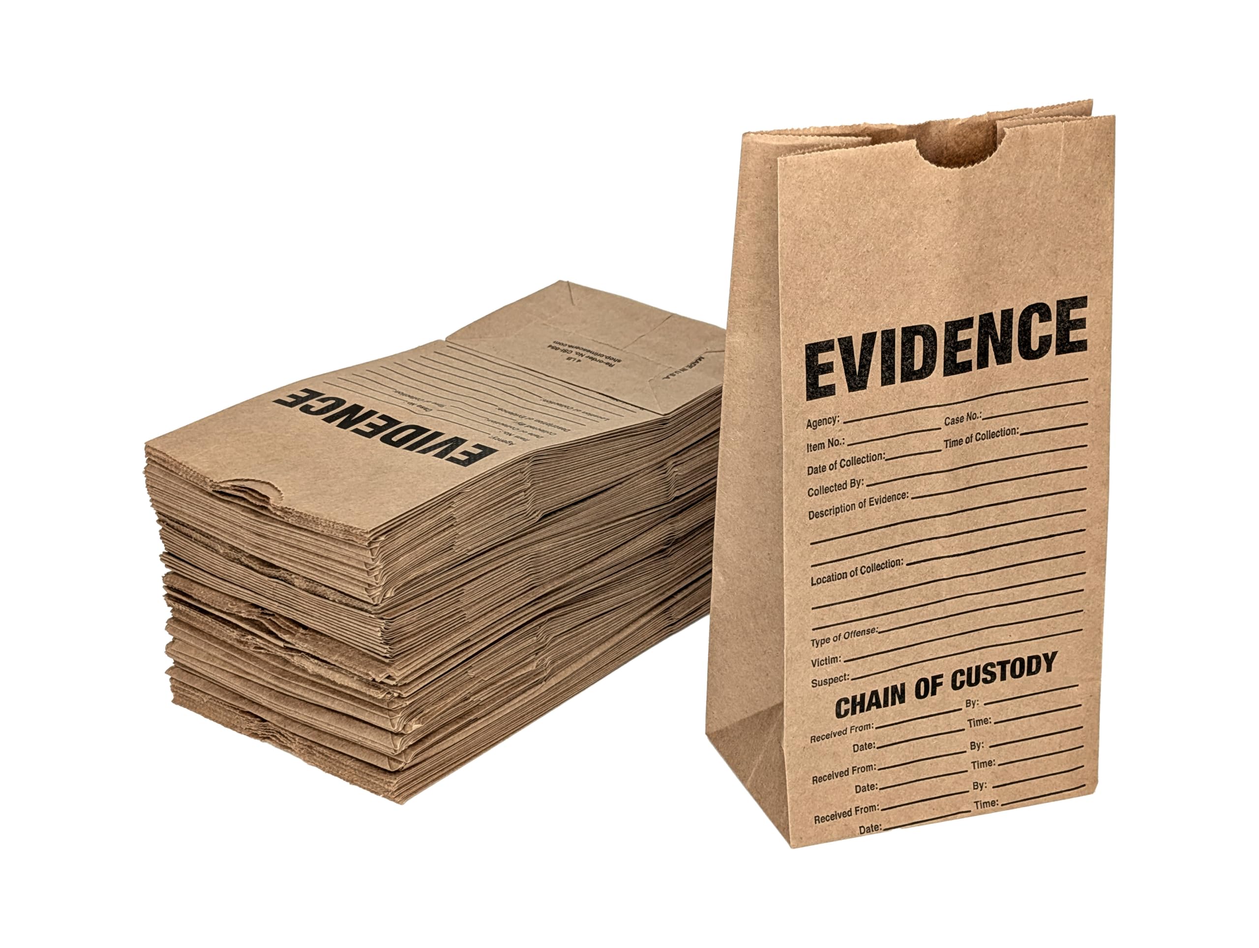 Small Crime Scene Paper Evidence Bags - 100 Pack, 8.5