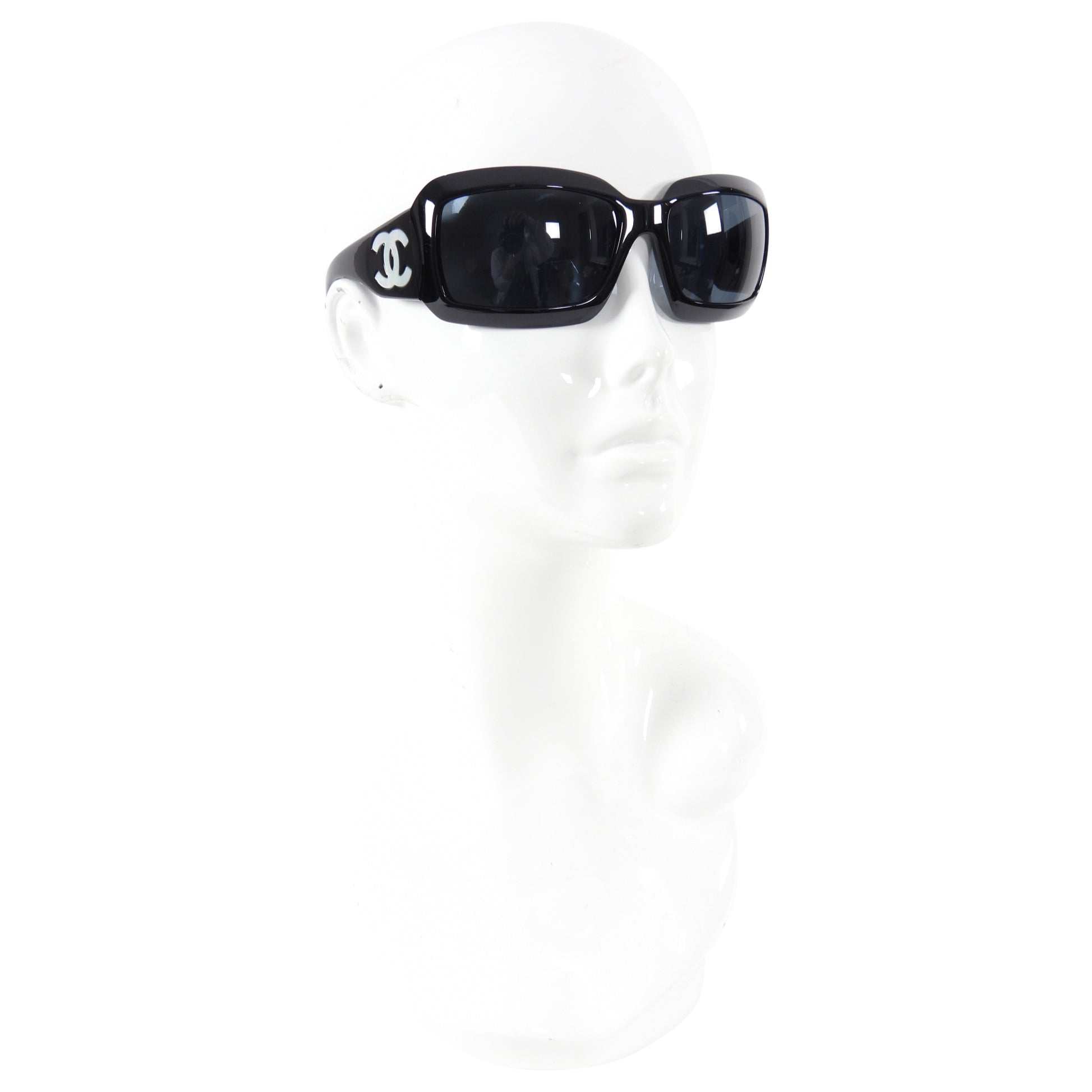 Chanel Black Mother of Pearl Logo Rectangular Sunglasses for Women - Luxury Designer Shades for Beach, Driving & Fashion Outfits
