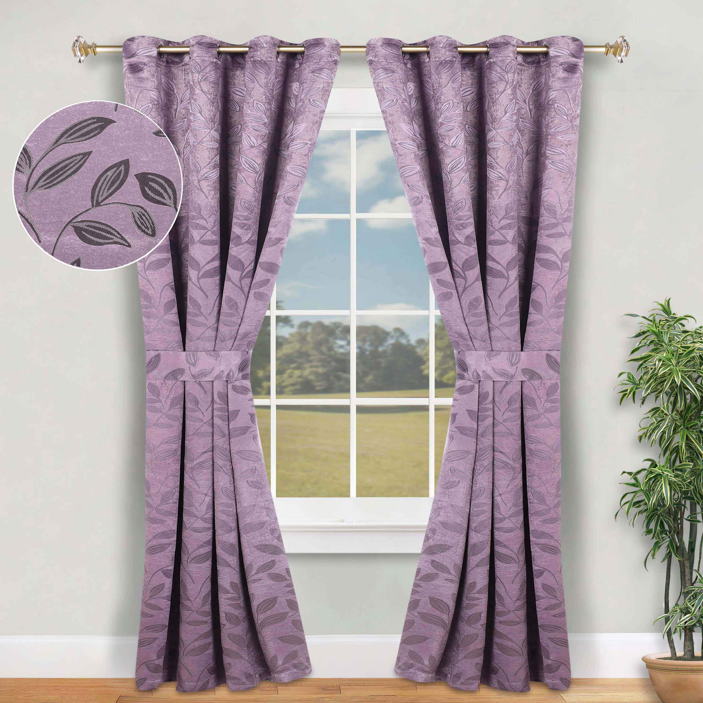 Blackout Curtains for Bedroom - Set of 2 Panels, 100% Room Darkening Thermal Insulated Drapes with Leaves Pattern - Perfect for Nursery, Home Theater & Light Sleepers