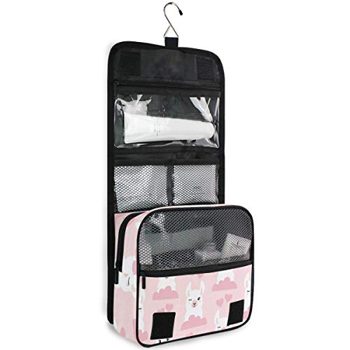 Waterproof Hanging Travel Toiletry Bag Kit - Portable Makeup Case & Cosmetics Organizer for Men & Women - Perfect for Camping, Gym & Airplane Travel (Llama Clouds Design)
