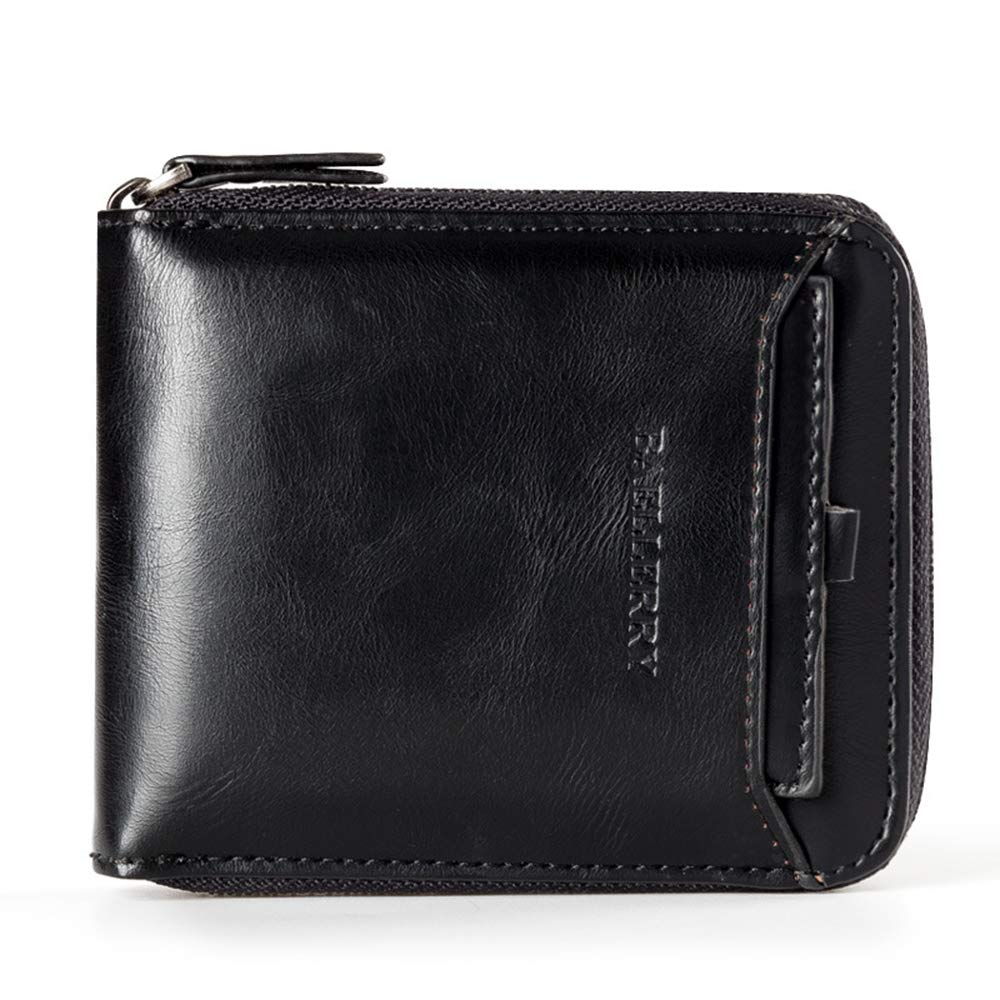 Baellerry Men's Short Bifold Wallet - Retro Zipper Leather Purse for Cash & Cards | Slim RFID Blocking Wallet for Everyday Carry & Travel