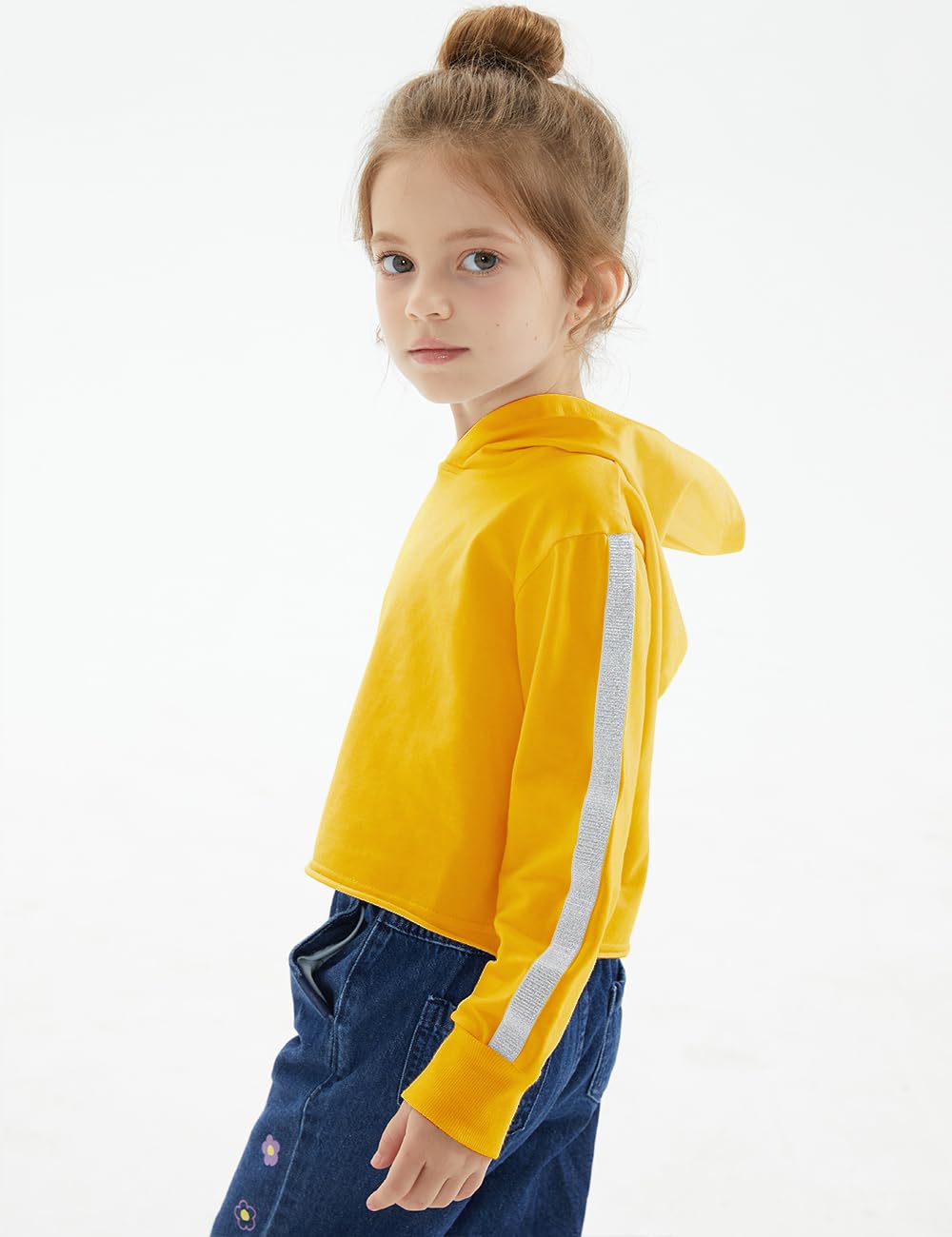 Noomelfish Girls Sparkle Long Sleeve Crop Top Hoodie Sweatshirt Pullover for Teens (Ages 5-14) - Perfect for School, Parties & Casual Wear