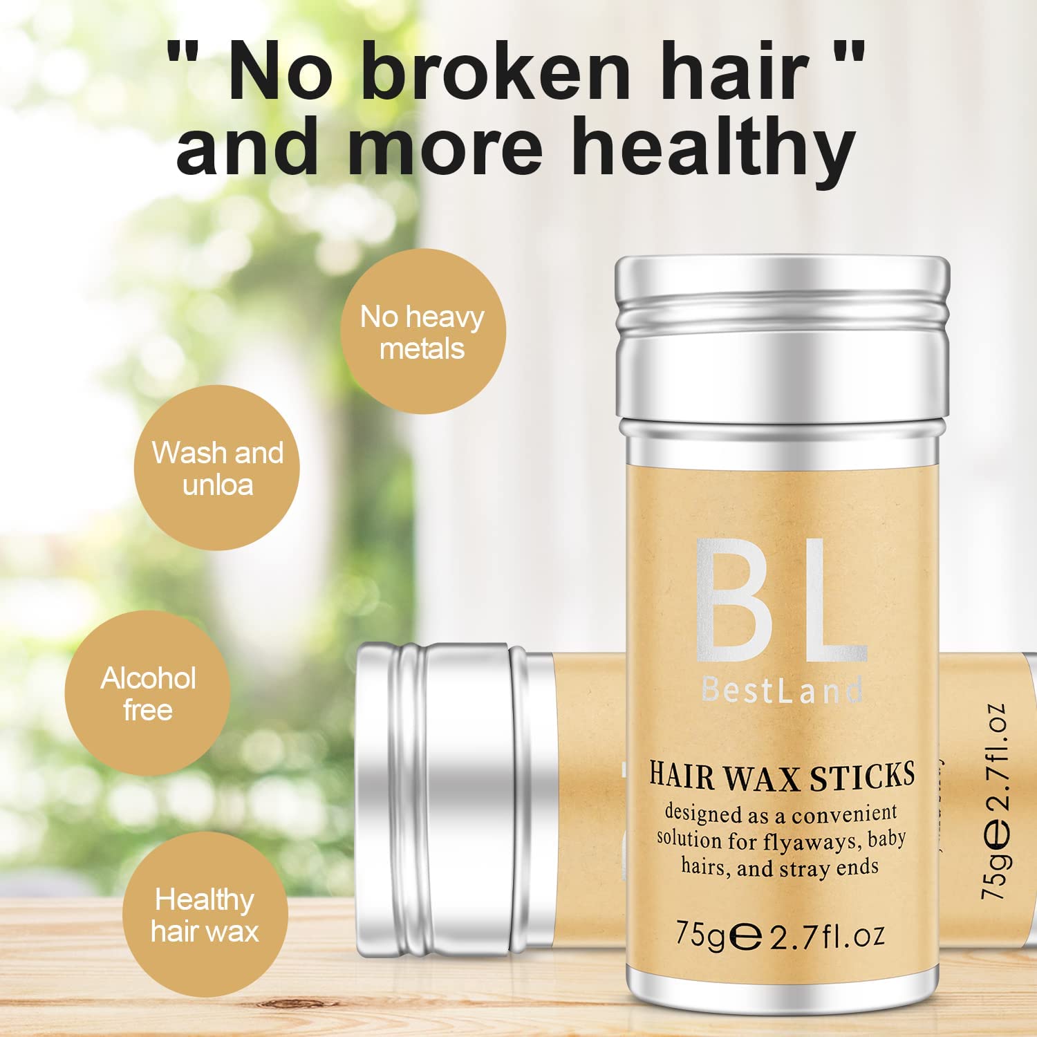 Professional Hair Wax Stick & 2 Pcs Lace Melting Bands - Wig Edge Control, Frizz Taming & Secure Hold Styling Kit (75g) - Perfect for Lace Front Wigs, Natural Hair Edges & All-Day Styling
