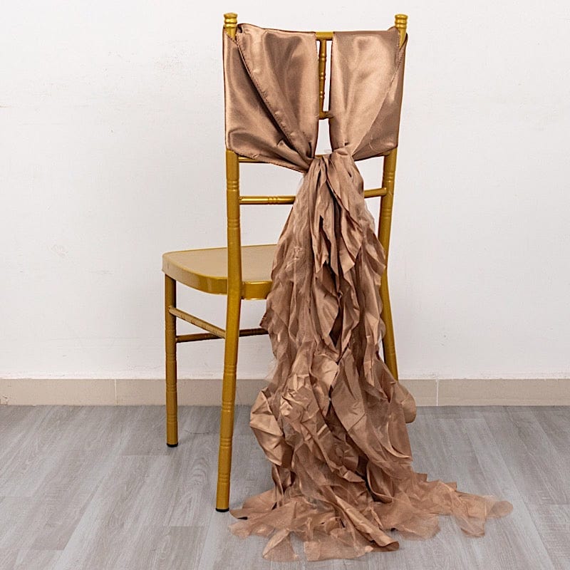 5 Pack Curly Willow Chiffon Satin Chair Sashes - Elegant Wedding Decor, Bridal Shower & Party Chair Ribbons for Banquet, Reception, and Special Events
