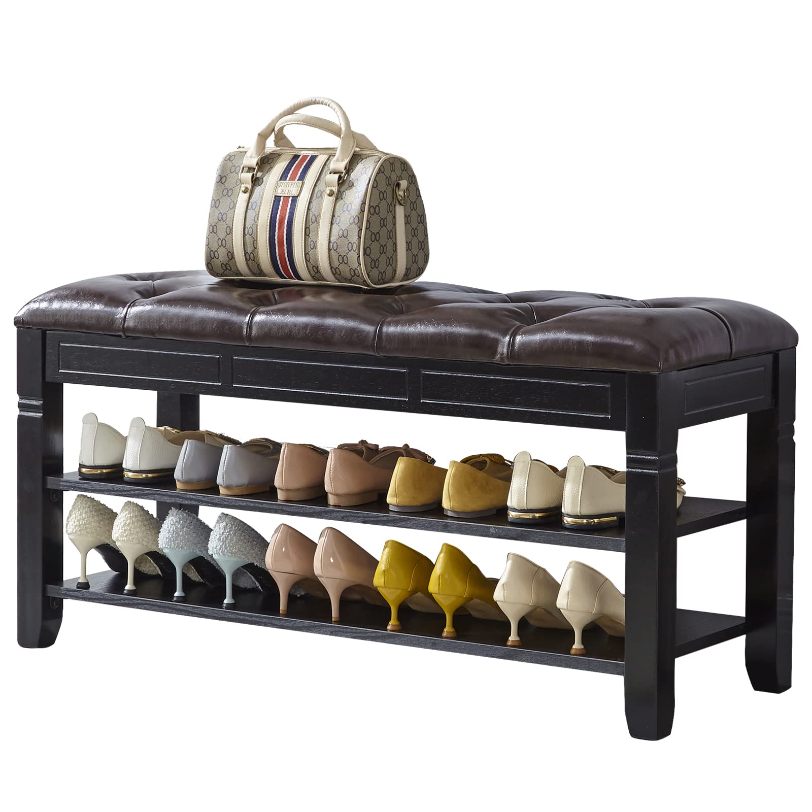 LEILISI 2-Tier Shoe Bench with Storage & Lift Top - 39.4