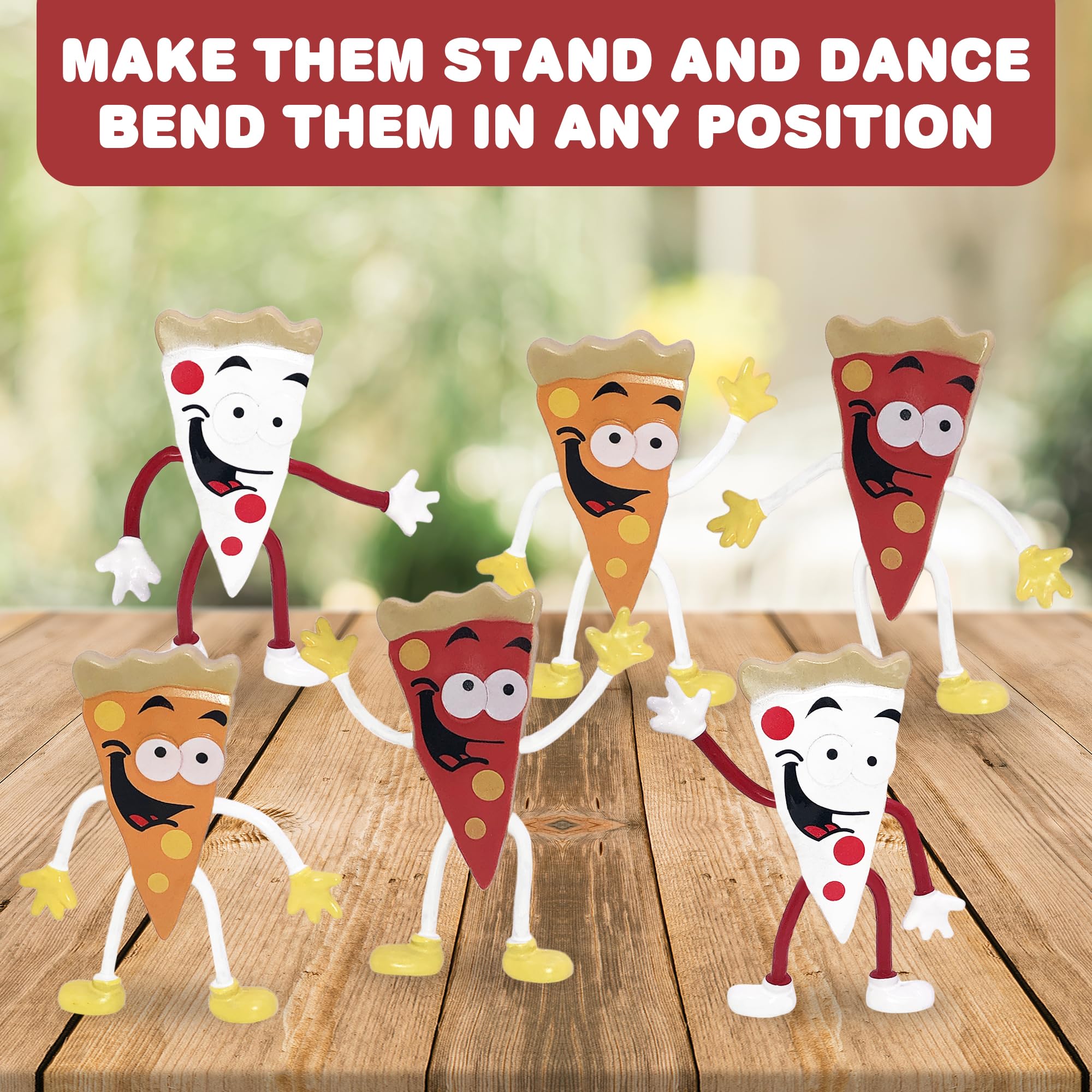 ArtCreativity Flexible Pizza Figures - 12 Pack Bendable Toys for Kids, Fun Pizza Party Favors for Boys & Girls, Stress Relief Fidget Toys, Easter Basket Stuffers & Pinata Fillers - Perfect for Birthday Parties, Classroom Rewards & Sensory Play
