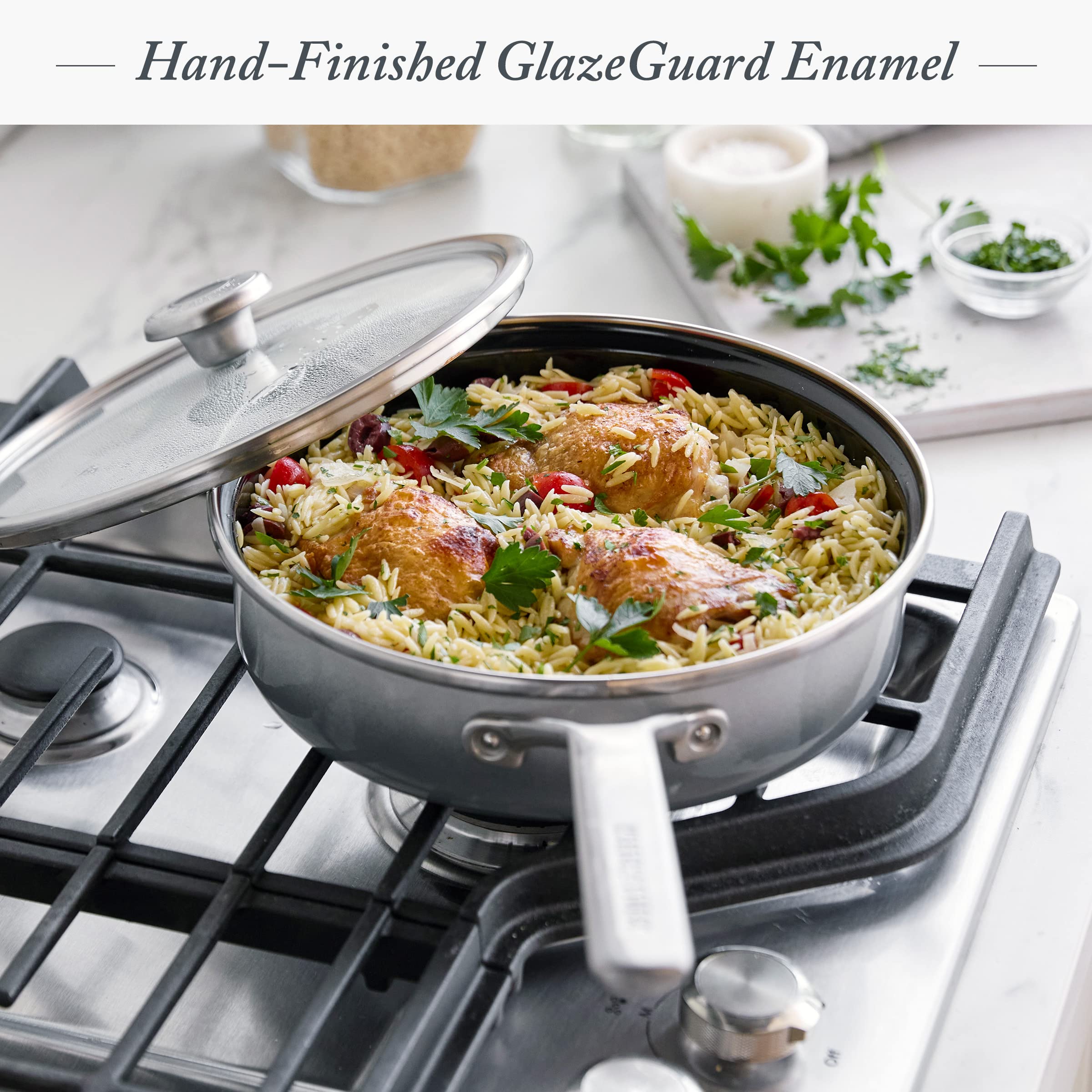 Premium Merten & Storck 3QT Saute Pan with Lid - European Crafted Steel Core Enameled Cookware | Induction Compatible, PFAS & PTFE Free, Dishwasher & Oven Safe (Cloud Grey) | Perfect for Sautéing, Frying & Slow Cooking