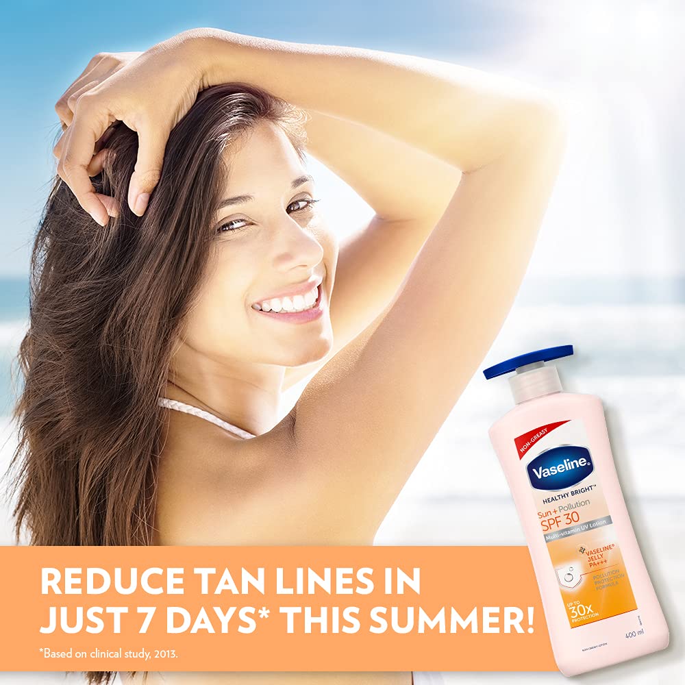 Vaseline Healthy Bright SPF 30 Sun Protection Body Lotion 400ml - Daily Moisturizer for Dry Skin, Non-Greasy Formula for Glowing Skin - Men & Women (2 Pack) | Perfect for Beach, Pool & Outdoor Activities
