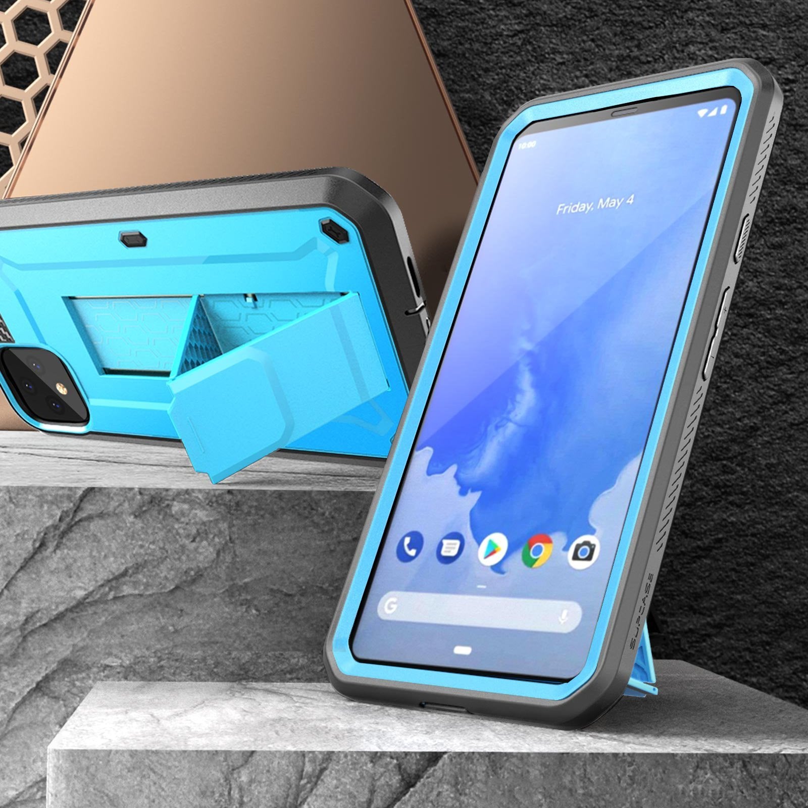 Google Pixel 4 Unicorn Beetle Pro Rugged Case with Holster - Shockproof & Drop Protection - Blue - Perfect for Outdoor, Work & Active Lifestyle