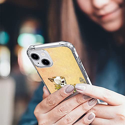 Bones and Botany Skull iPhone 13 Case - Skeleton Plants Spider Bees Butterfly Design, Trendy TPU Bumper Case with Wireless Charging Support | Perfect for Halloween, Gothic Style & Nature Lovers