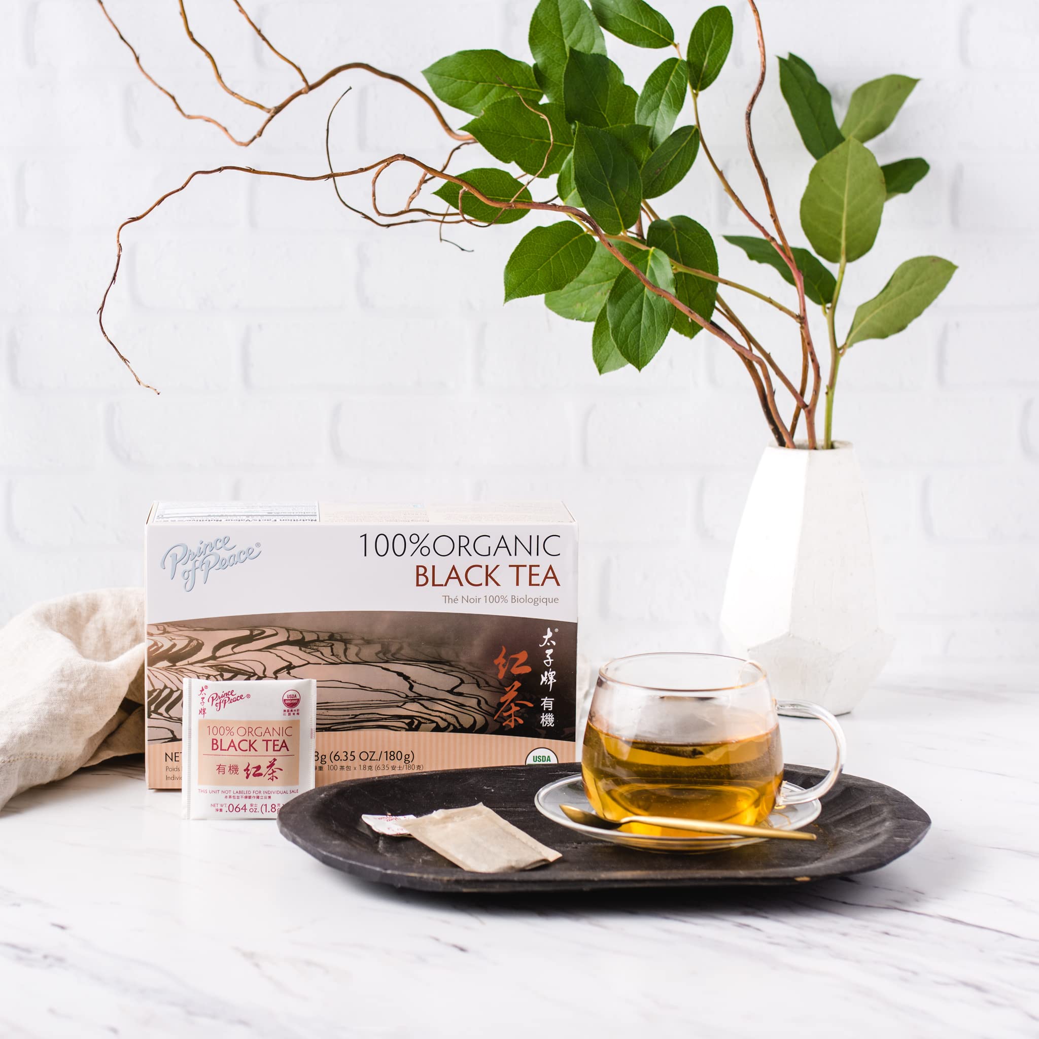 Prince of Peace Organic Black Tea, 2 Pack (200 Tea Bags Total) - 100% USDA Certified Organic, Unsweetened, Low Caffeine Herbal Tea - Healthy Coffee Alternative for Morning Energy & Relaxation - Perfect for Office, Home or Travel Use