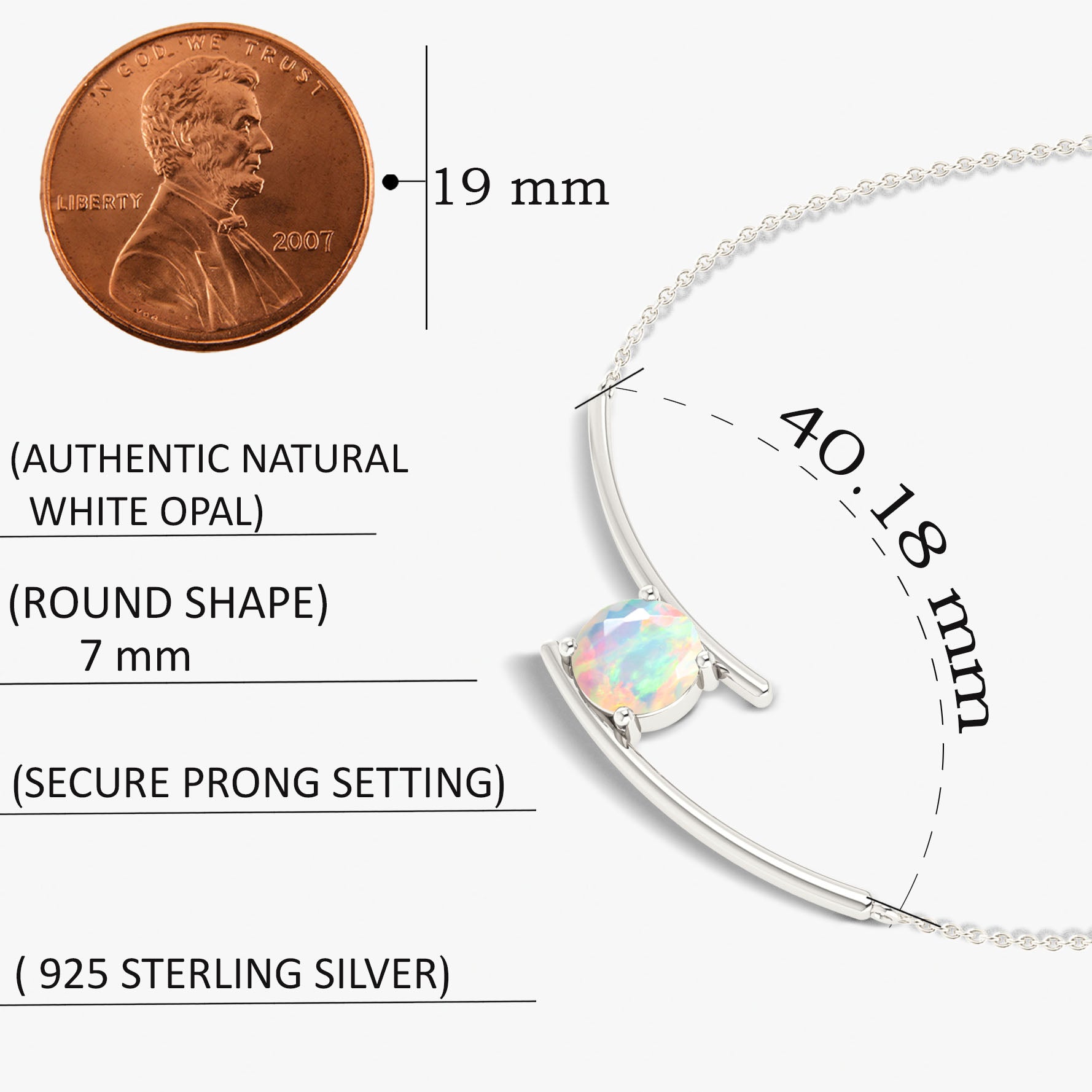 7mm Natural White Opal Bypass Pendant Necklace - Elegant Dainty Chain Jewelry for Women, Perfect for Everyday Wear & Special Occasions