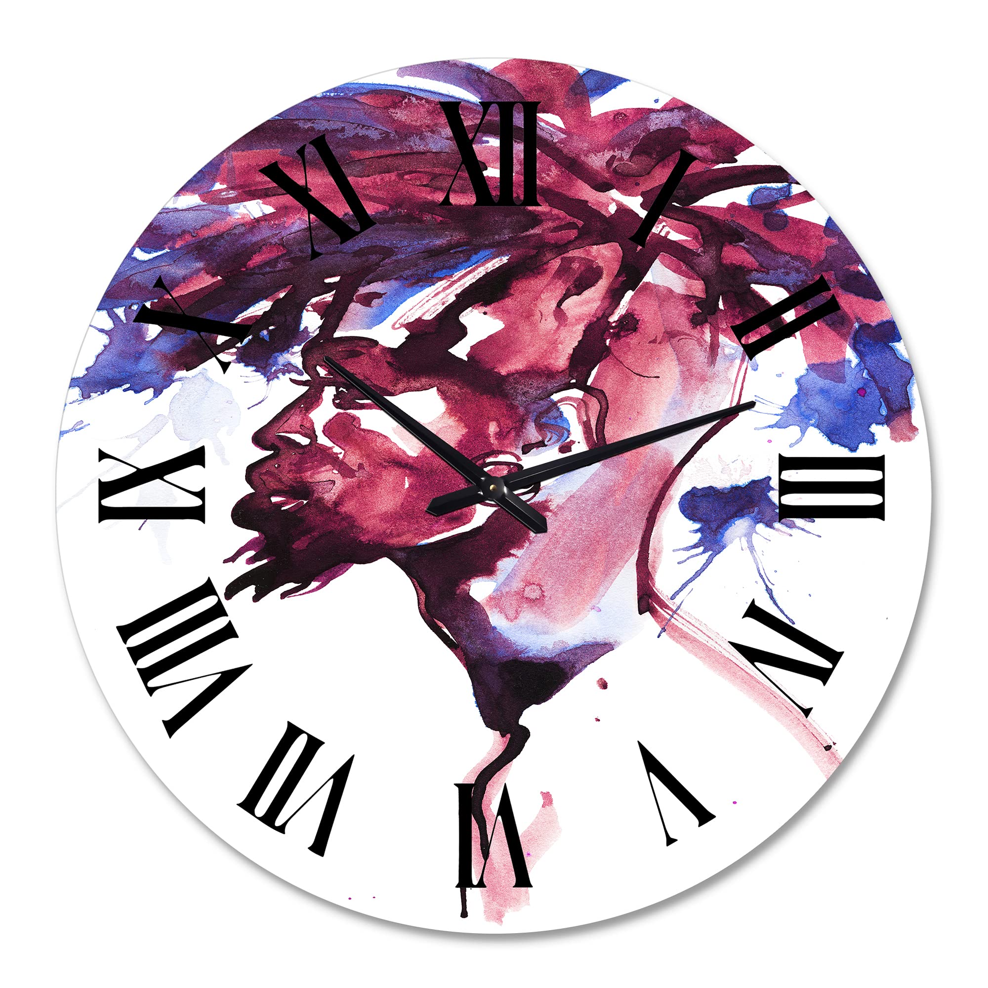 DesignQ Modern Wall Clock - Stylish African Man Portrait, Large Wall Art for Bedroom & Living Room Decor | Perfect Gift for Home & Office