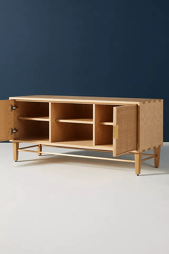 Handmade Natural Cane Media Console - Wallace Rattan TV Stand for Living Room, Bedroom & Home Decor | Stylish Storage Shelf for Books, Plants & Electronics