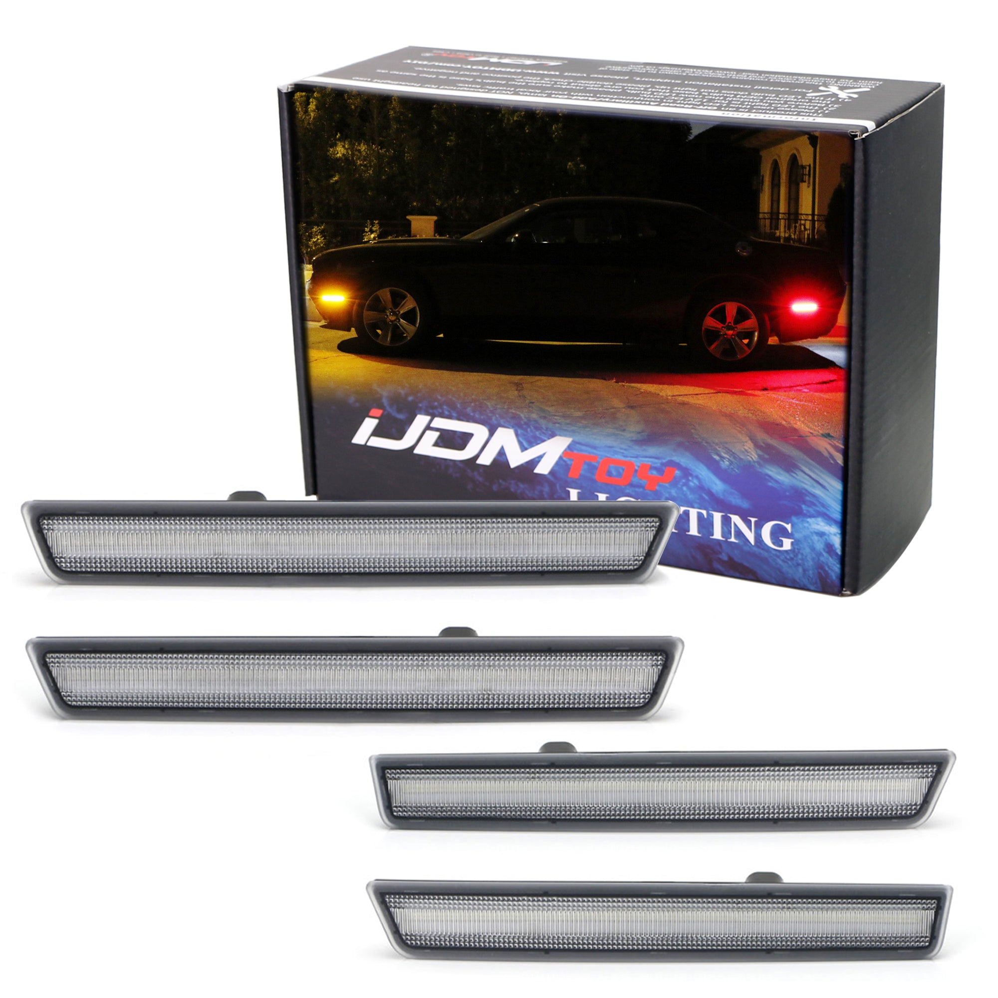 Clear Lens Front Amber Rear Red LED Side Marker Lights for 2015-2024 Dodge Challenger - Enhanced Visibility & Style for Night Driving & Custom Car Upgrades