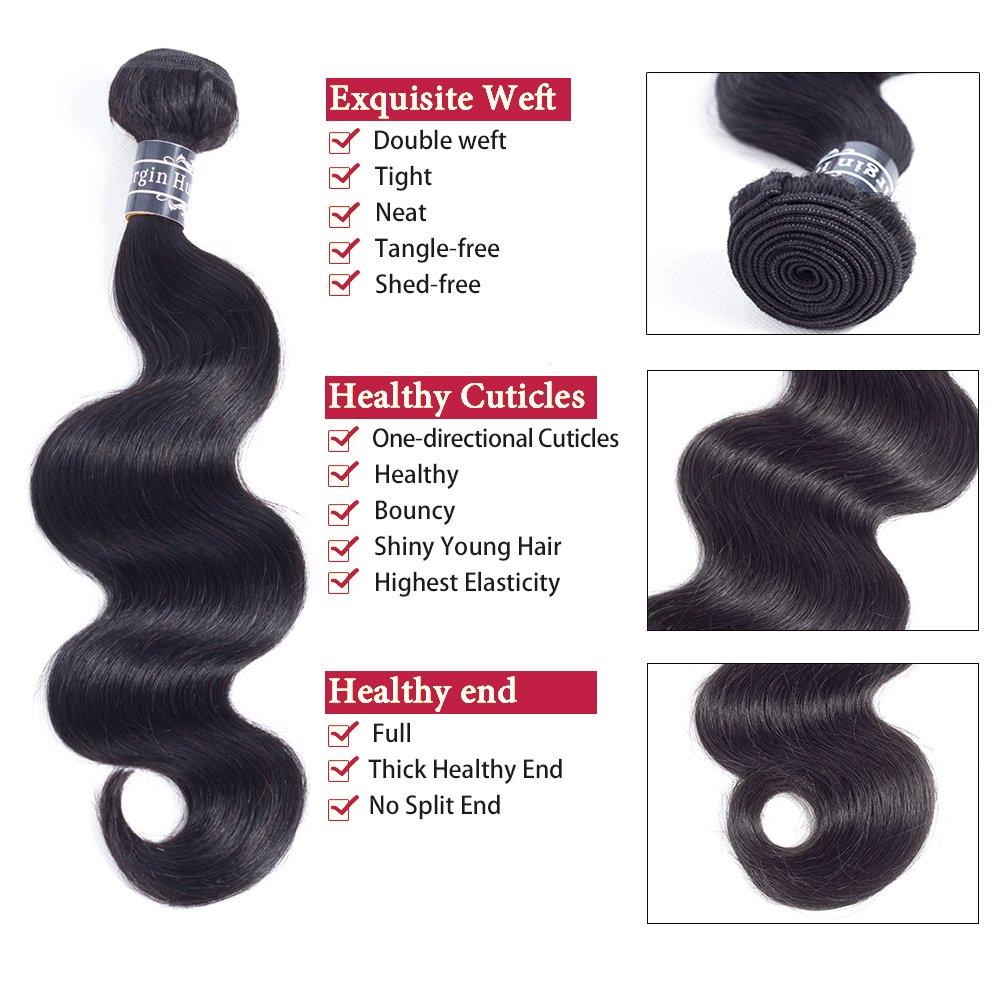 Amella Hair 100% Unprocessed Brazilian Body Wave Human Hair Weave - 22 Inch 8A Virgin Hair Bundles (90-95g) Natural Black Color for Stunning Hairstyles | Perfect for Extensions, Weaving & Protective Styling