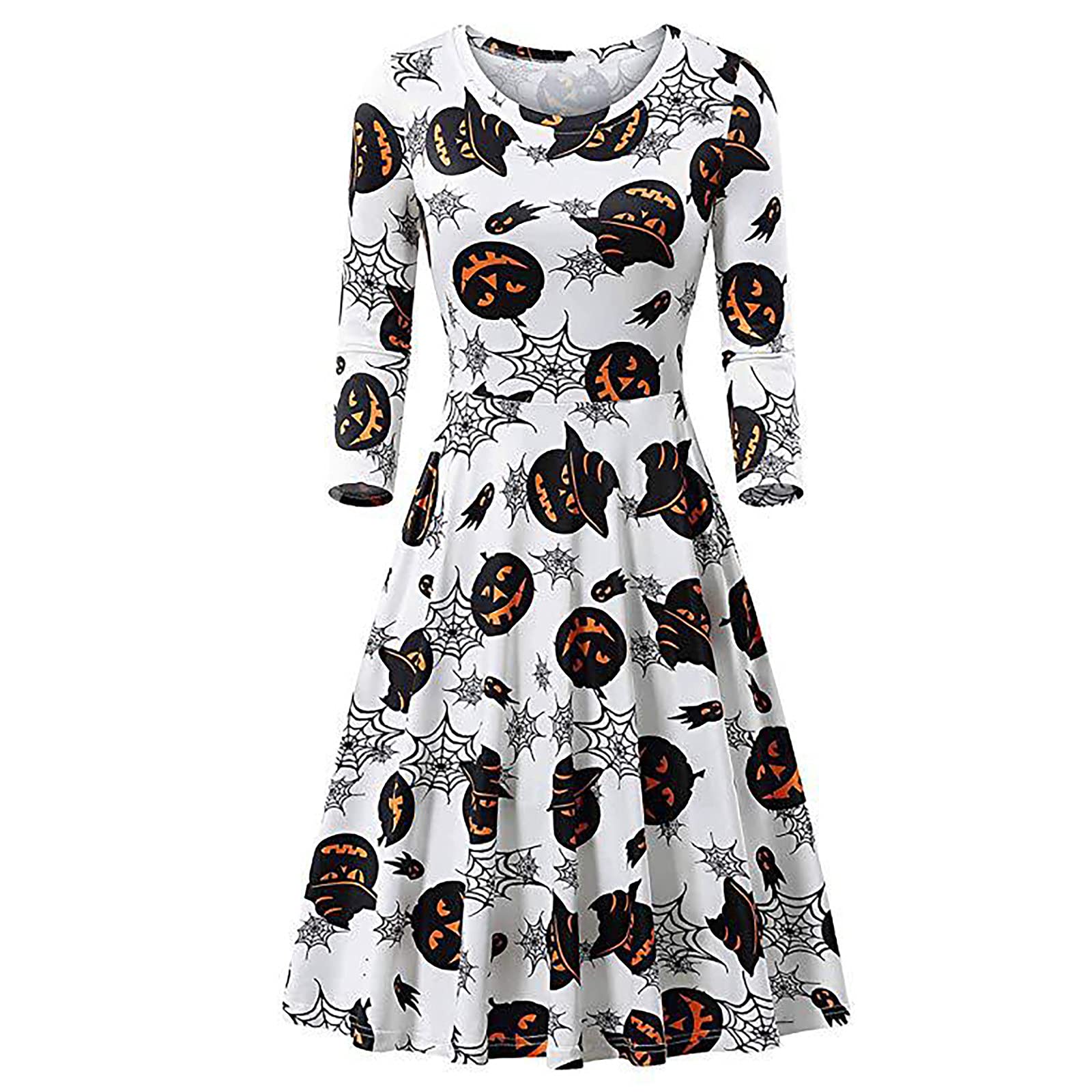 Vintage 1950s Halloween Masquerade Dresses for Women - Long Sleeve O-Neck Evening Party Gown with Retro Print | Perfect for Costume Parties, Halloween Balls & Themed Events