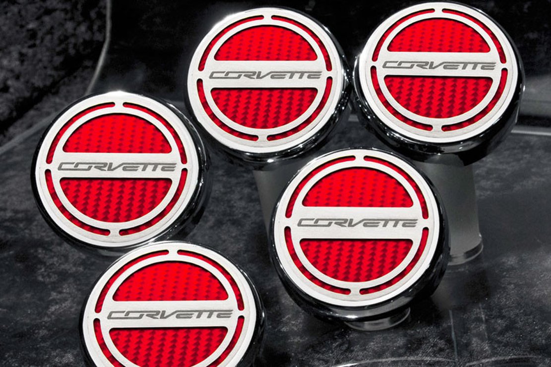 Yellow Carbon Fiber Fluid Cap Cover Set for Corvette - 5-Piece Auto Upgrade