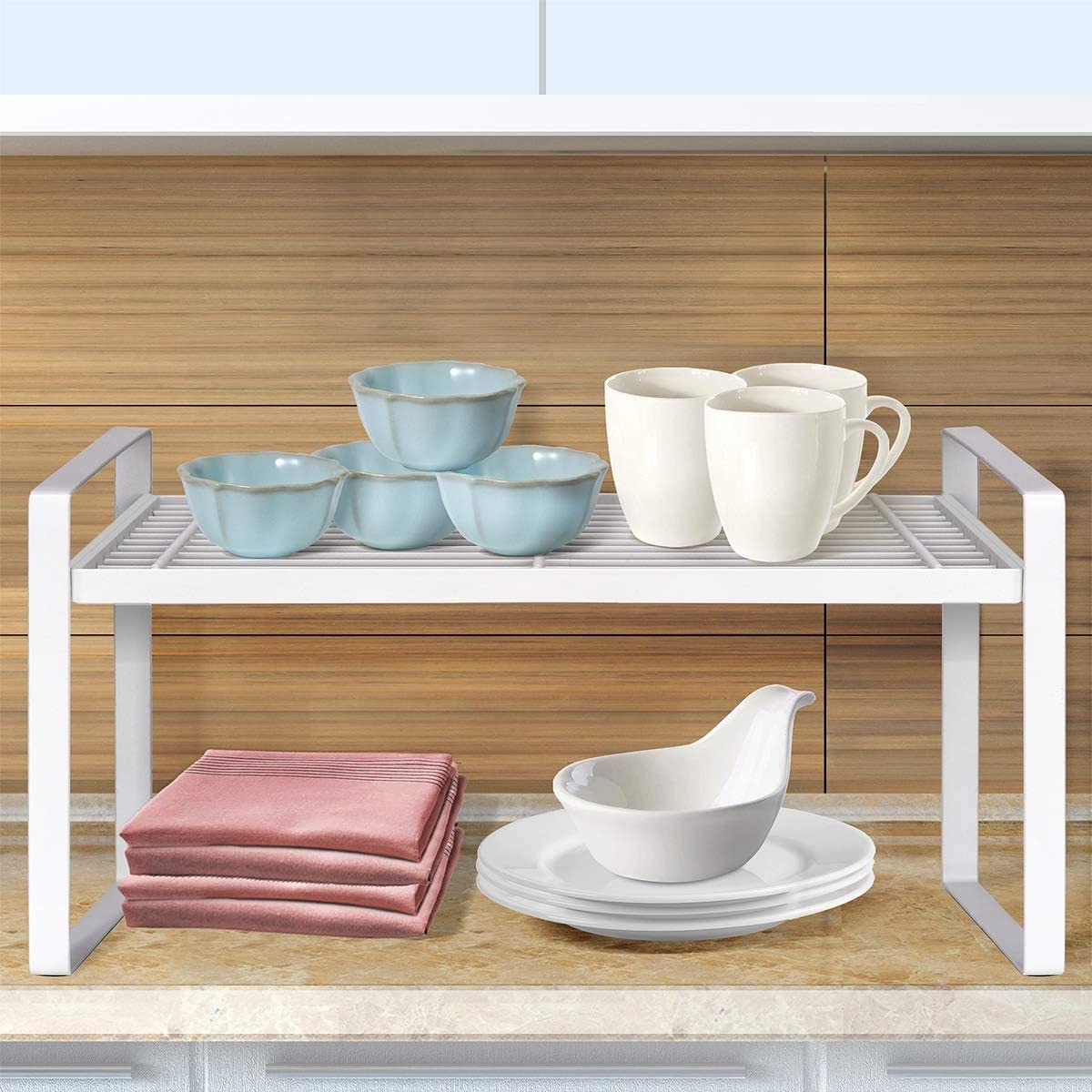 Appeasy Kitchen Cabinet Organizer & Counter Shelf - Multipurpose Metal Storage Rack for Pantry, Bedroom, Bathroom (White) | Space-Saving Solution for Home Organization