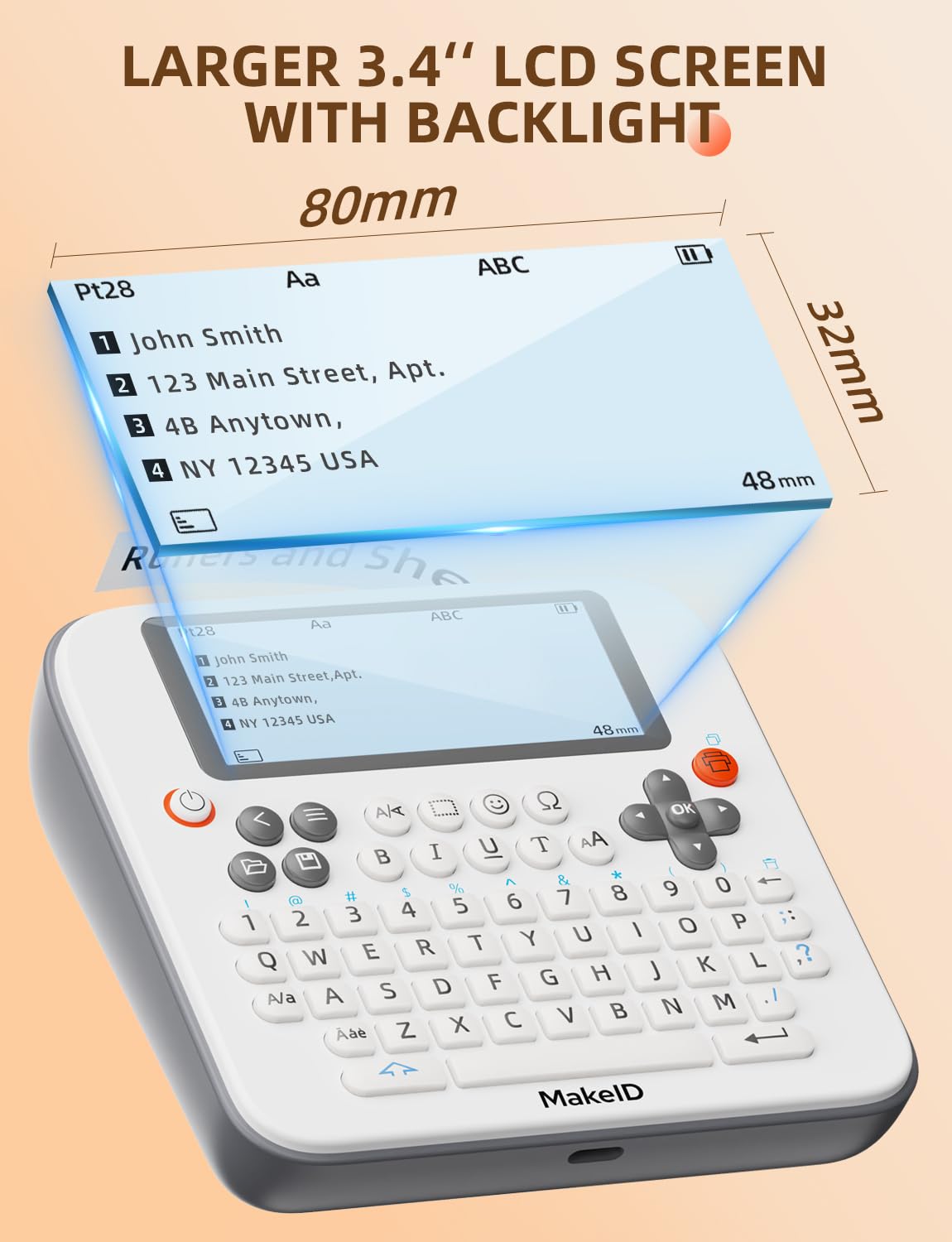 Makeid E1 Bluetooth Label Maker - Rechargeable QWERTY Keyboard Label Printer with 3.4