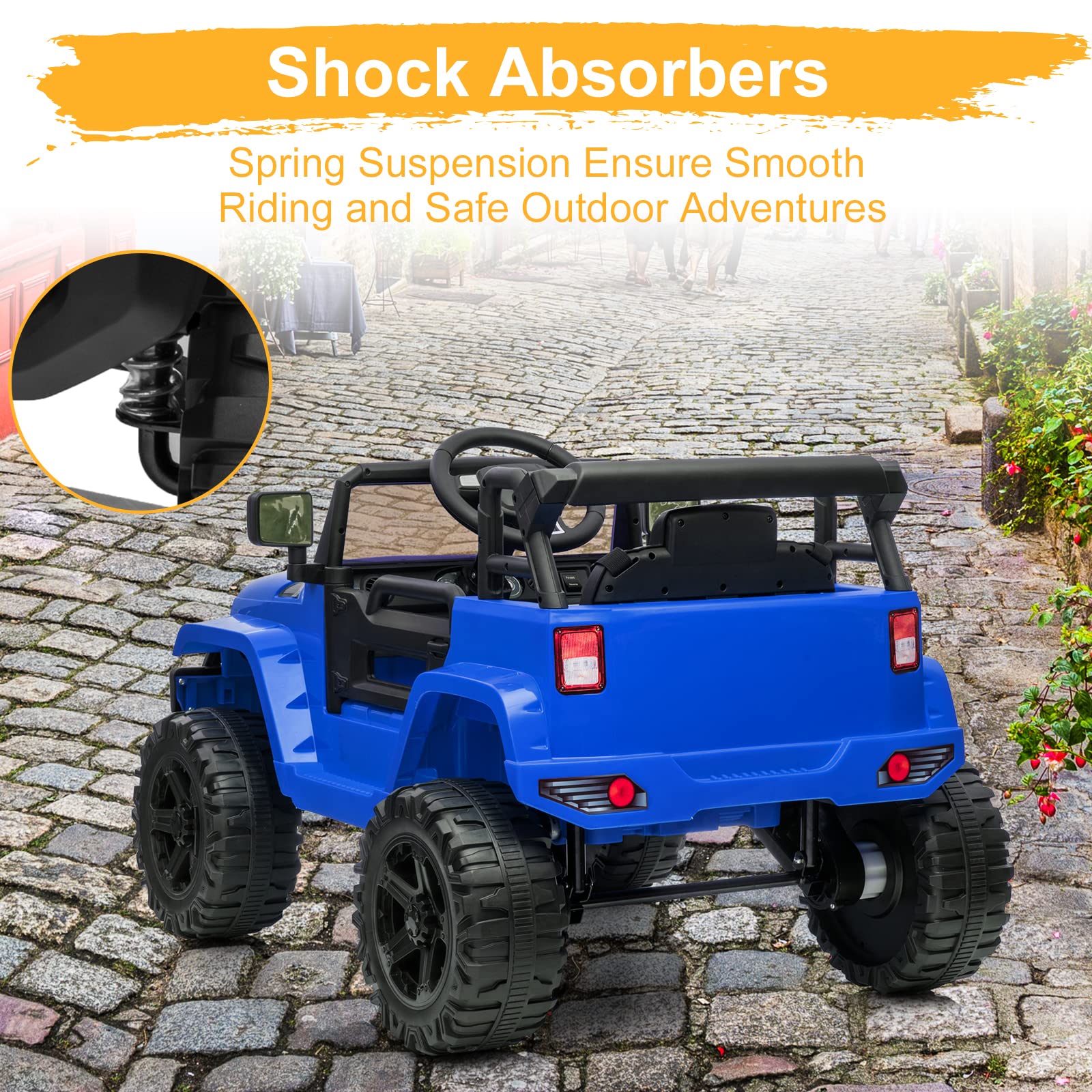 VALUE BOX 12V Kids Electric Ride-On Truck with 2.4G Remote Control - 3 Speed Motorized Vehicle for Ages 3-5, Spring Suspension, LED Lights, Horn & Music Player - Safe with Seat Belts (Blue) - Perfect for Outdoor Play, Birthday Gifts & Preschool Fun