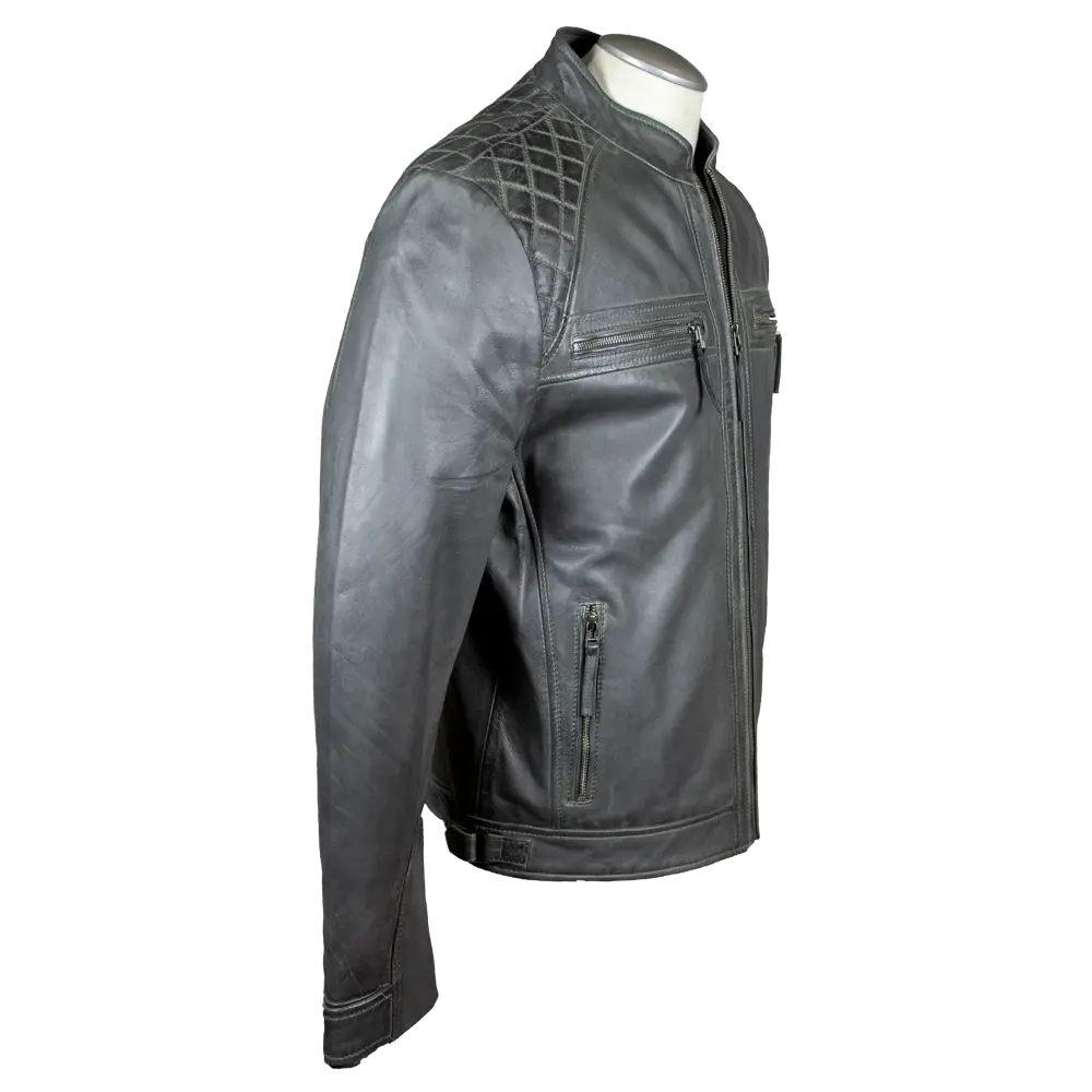 BOL Men's Quilted Shoulder Leather Jacket - Stylish Winter Coat for Casual Wear & Outdoor Activities