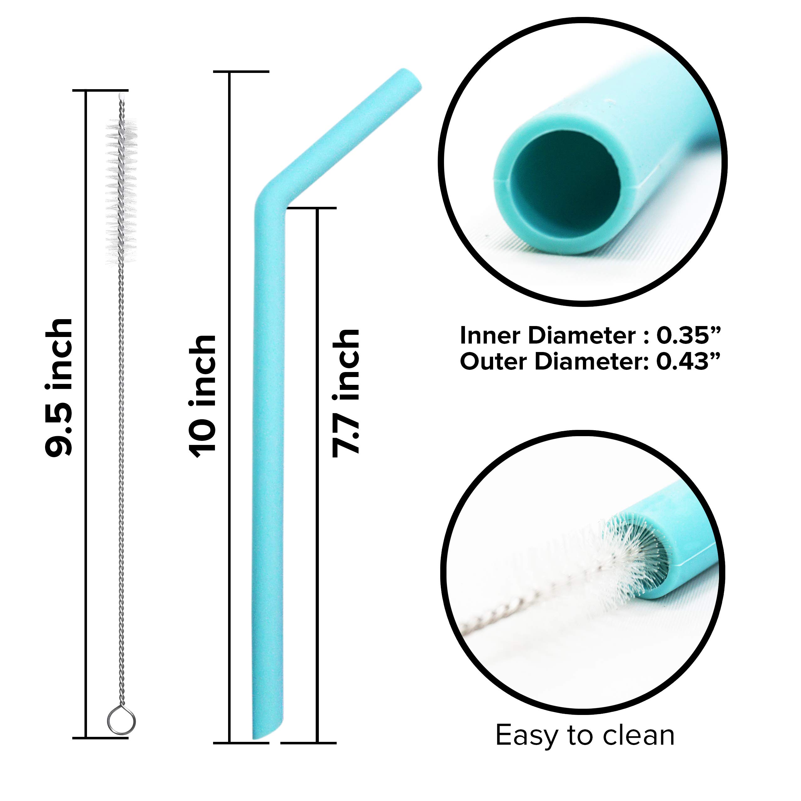 SEIVAN STRAWS 10-Pack Large Silicone Drinking Straws - Reusable Straws for Milkshakes, Smoothies, Boba Tea - Fits 20oz & 30oz Tumblers Like Yeti - Includes 1 Designer Pouch, 10 Straws & 2 Cleaning Brushes - Perfect for Home, Office, Travel & Outdoor Activities